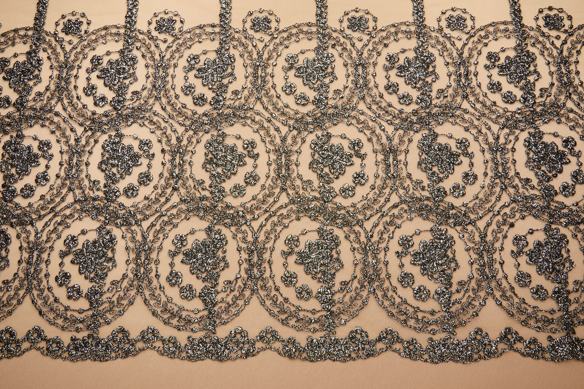 Floral Medallion Black and Gold Embroidery on BlNudeck Illusion Tulle fabric, image 3 of 11
