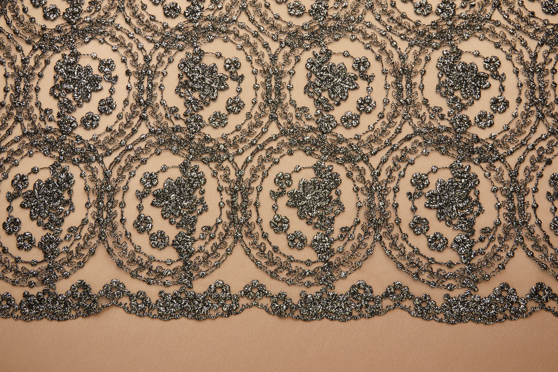 Floral Medallion Black and Gold Embroidery on BlNudeck Illusion Tulle fabric, image 5 of 11