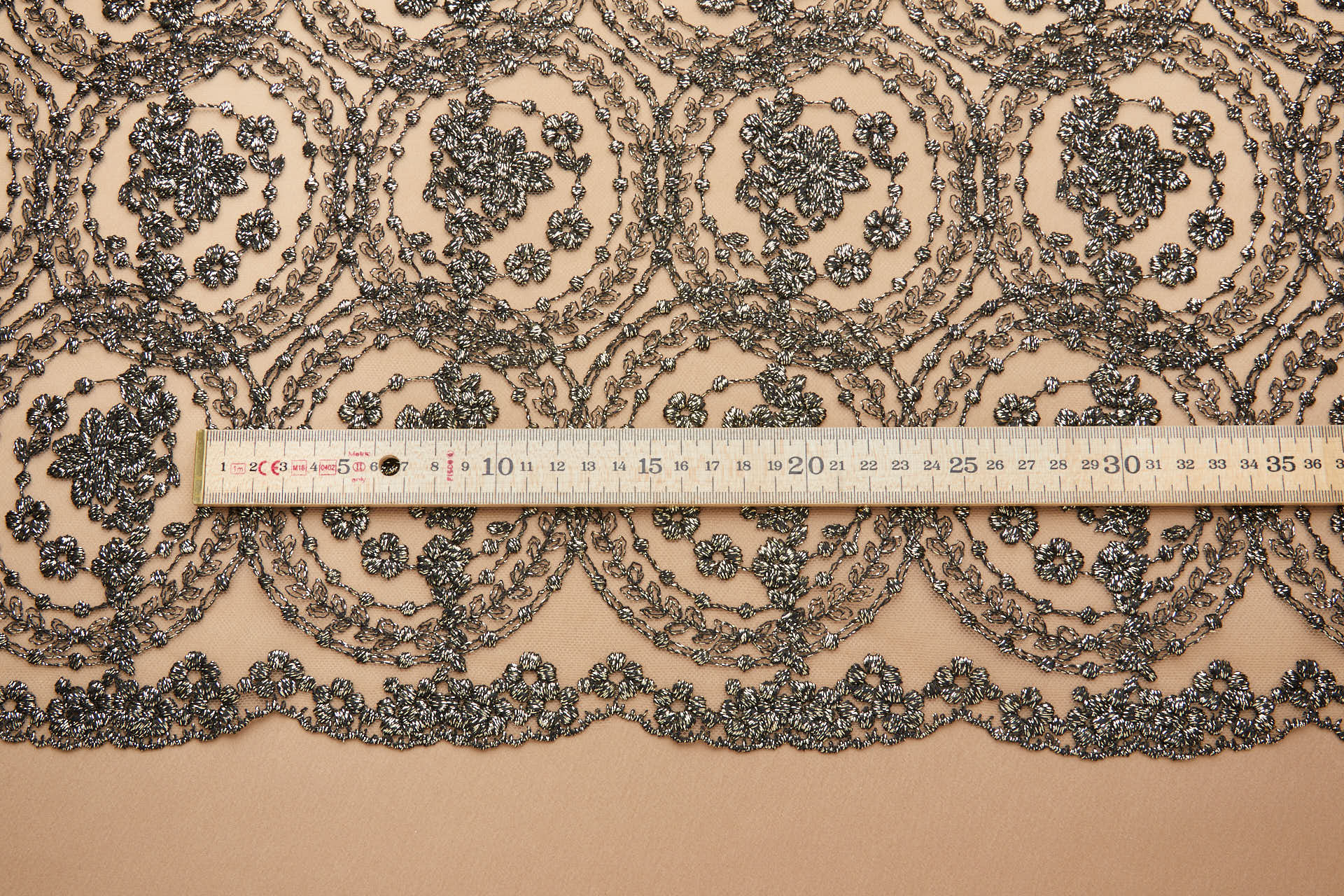 Floral Medallion Black and Gold Embroidery on BlNudeck Illusion Tulle fabric, image 7 of 11
