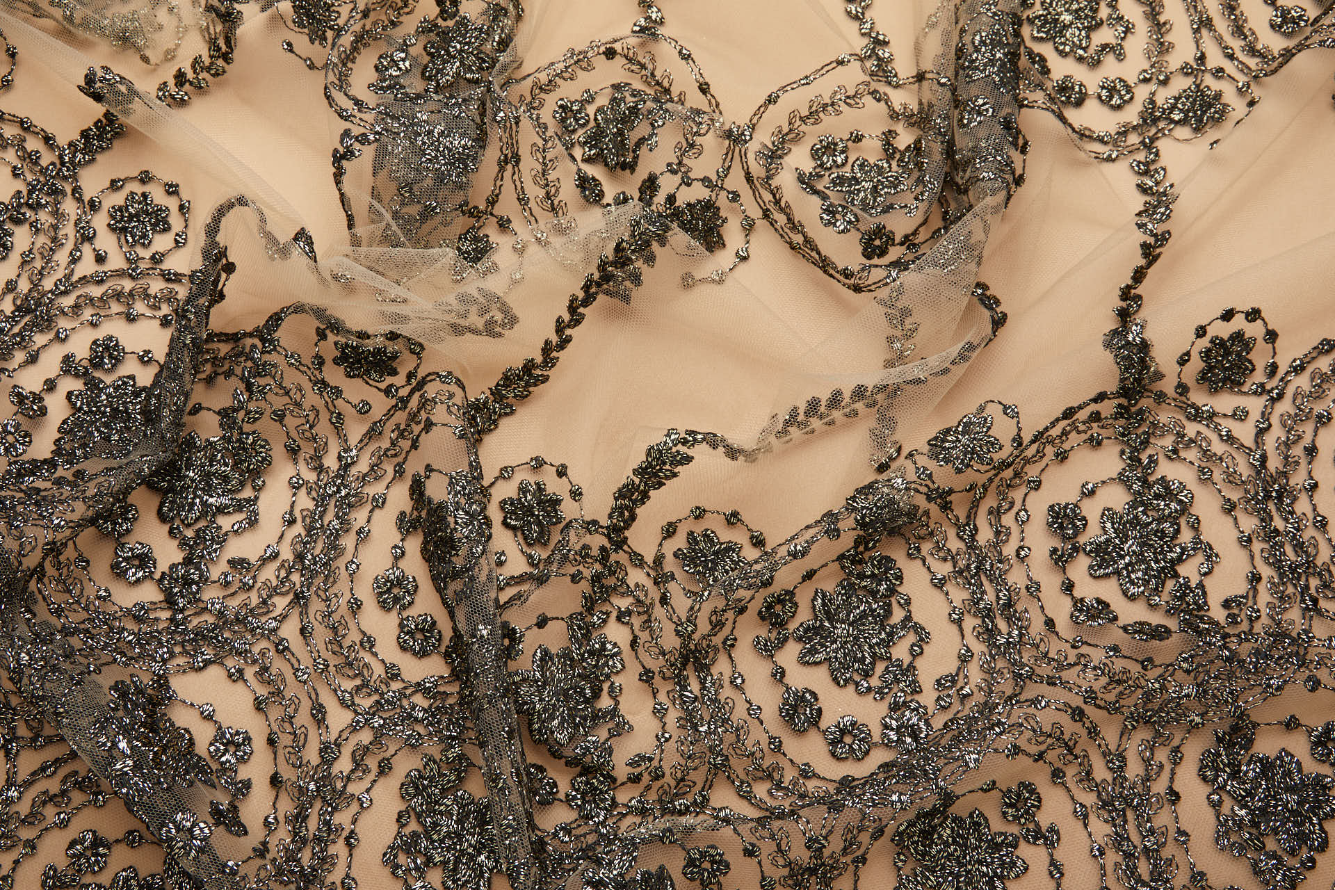Floral Medallion Black and Gold Embroidery on BlNudeck Illusion Tulle fabric, image 11 of 11