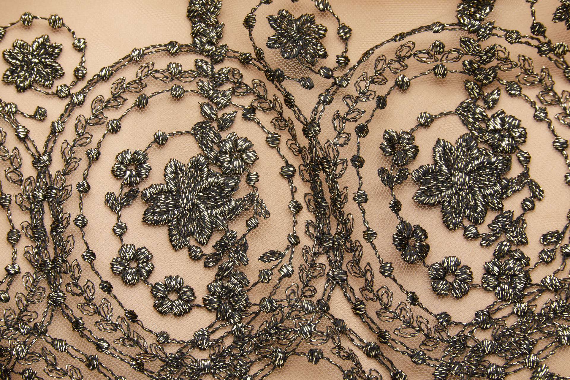 Floral Medallion Black and Gold Embroidery on BlNudeck Illusion Tulle fabric, image 8 of 11