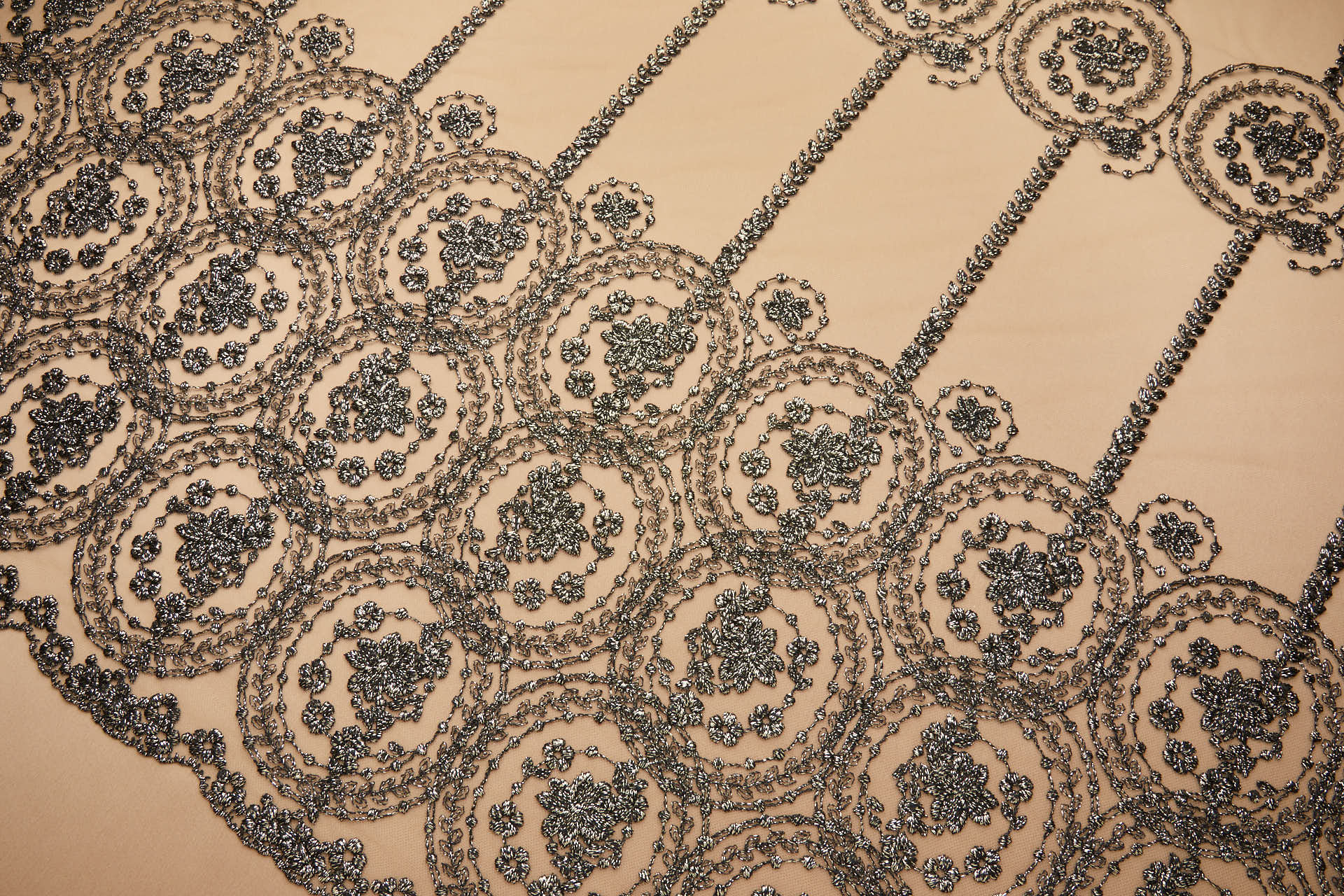Floral Medallion Black and Gold Embroidery on BlNudeck Illusion Tulle fabric, image 9 of 11