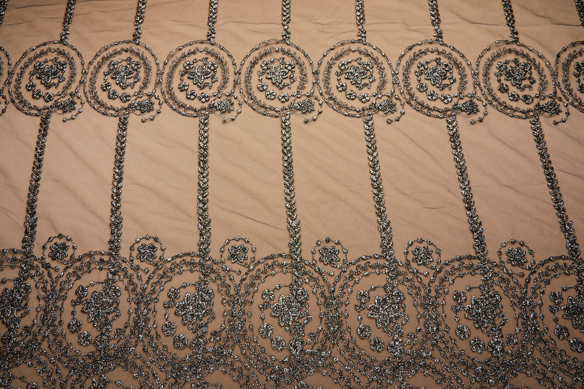 Floral Medallion Black and Gold Embroidery on Black Illusion Tulle fabric, image 10 of 18