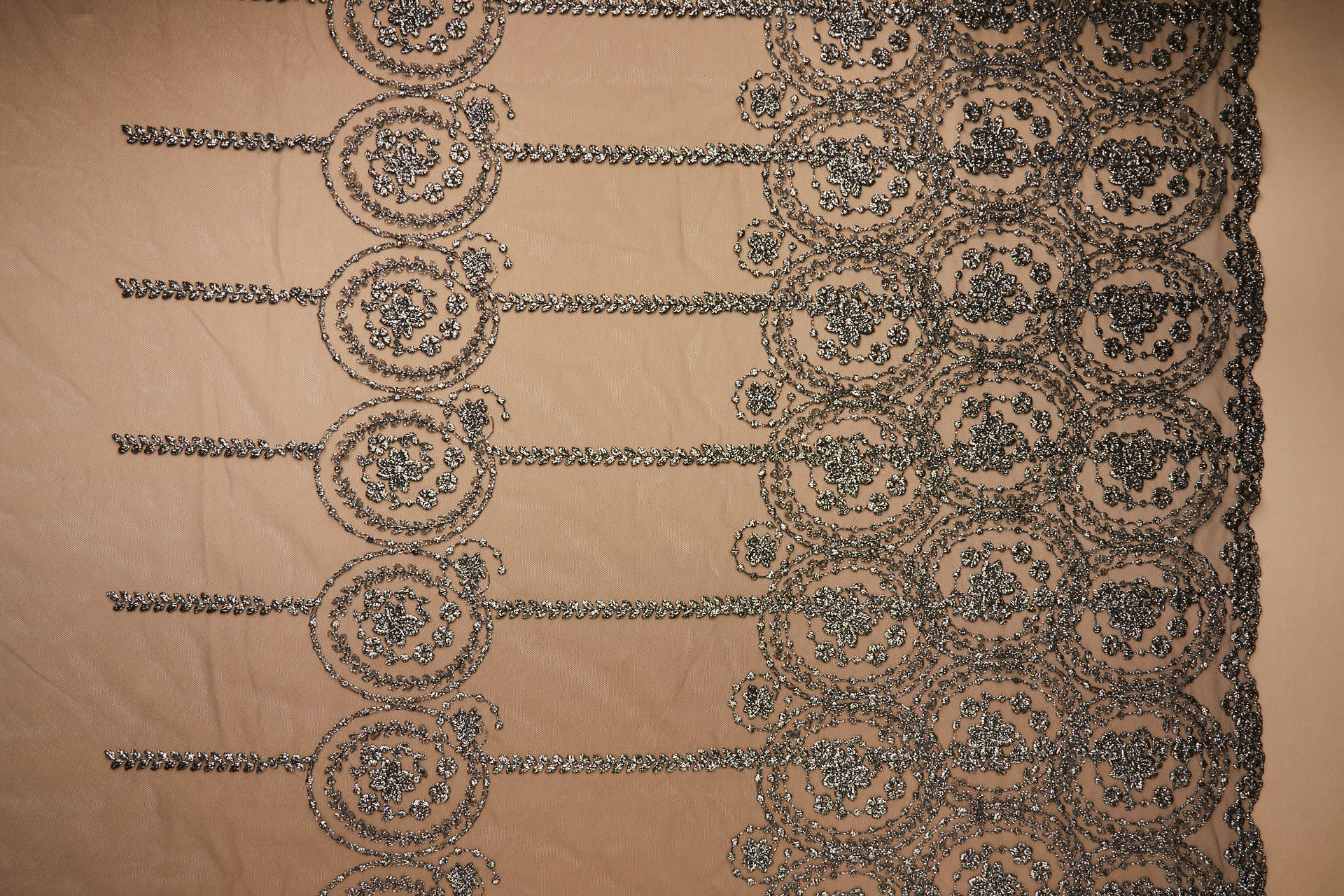 Floral Medallion Black and Gold Embroidery on Black Illusion Tulle fabric, image 16 of 18