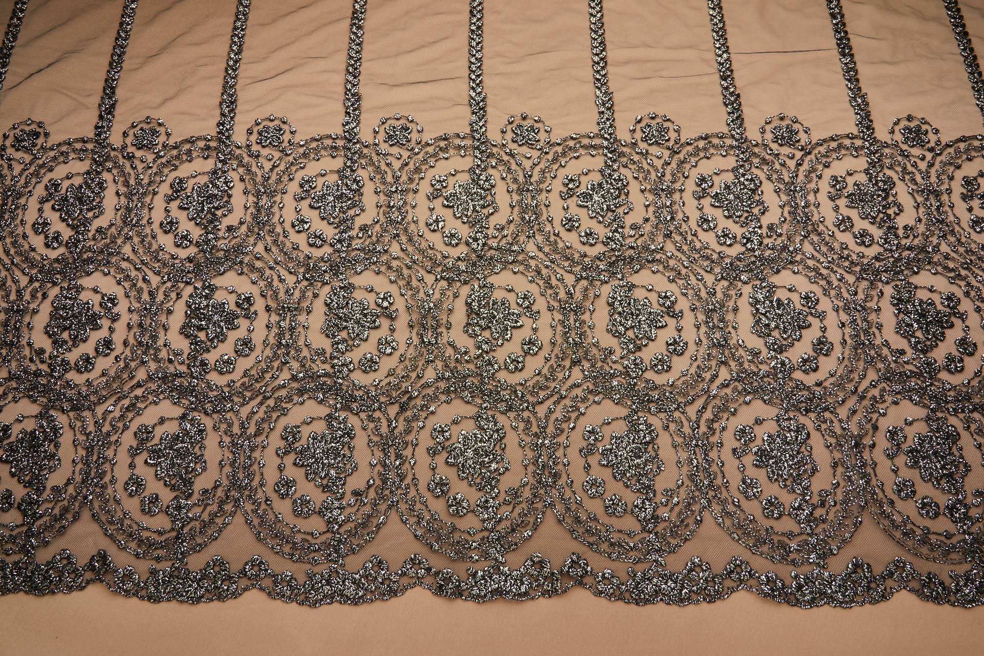Floral Medallion Black and Gold Embroidery on Black Illusion Tulle fabric, image 9 of 18