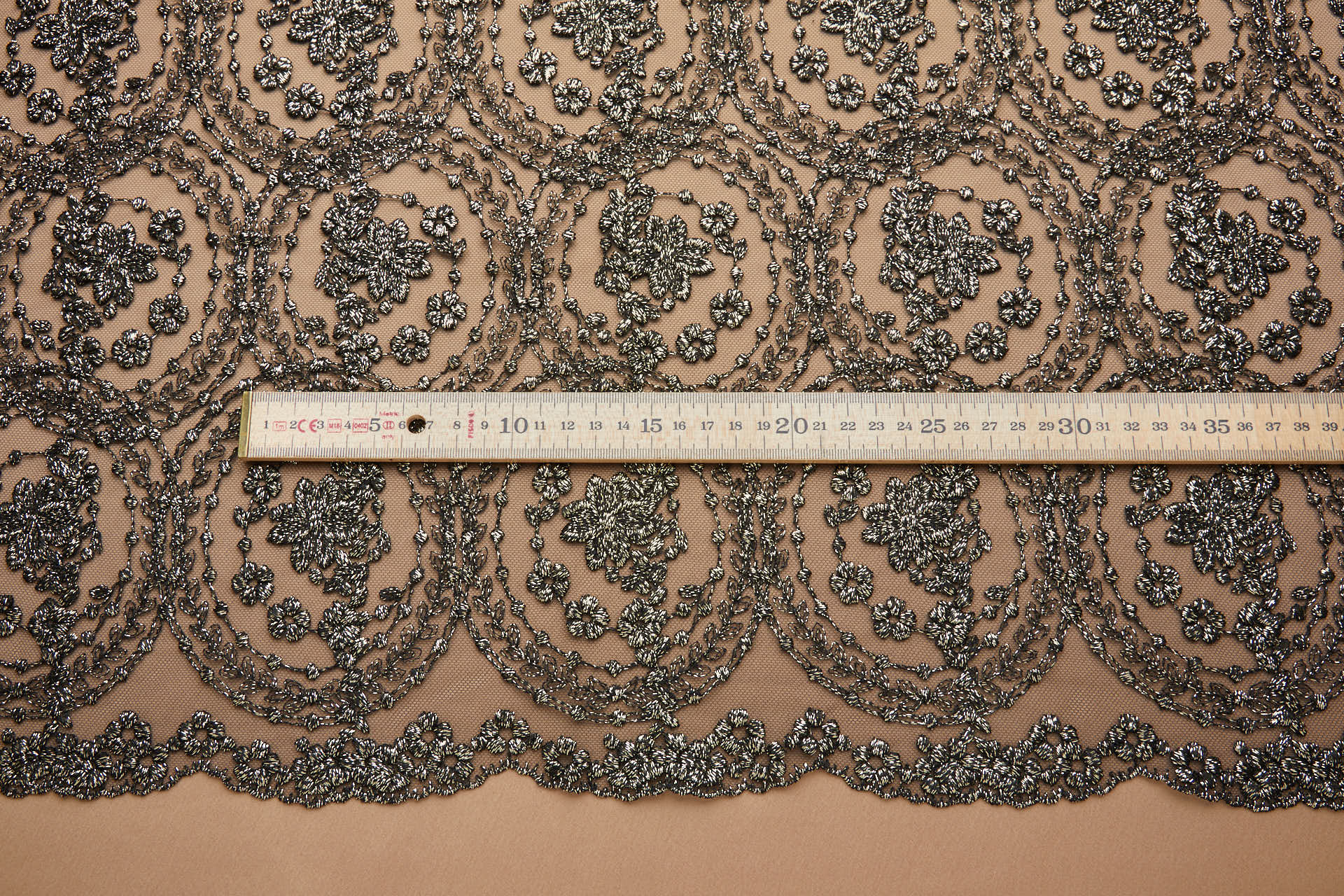 Floral Medallion Black and Gold Embroidery on Black Illusion Tulle fabric, image 11 of 18