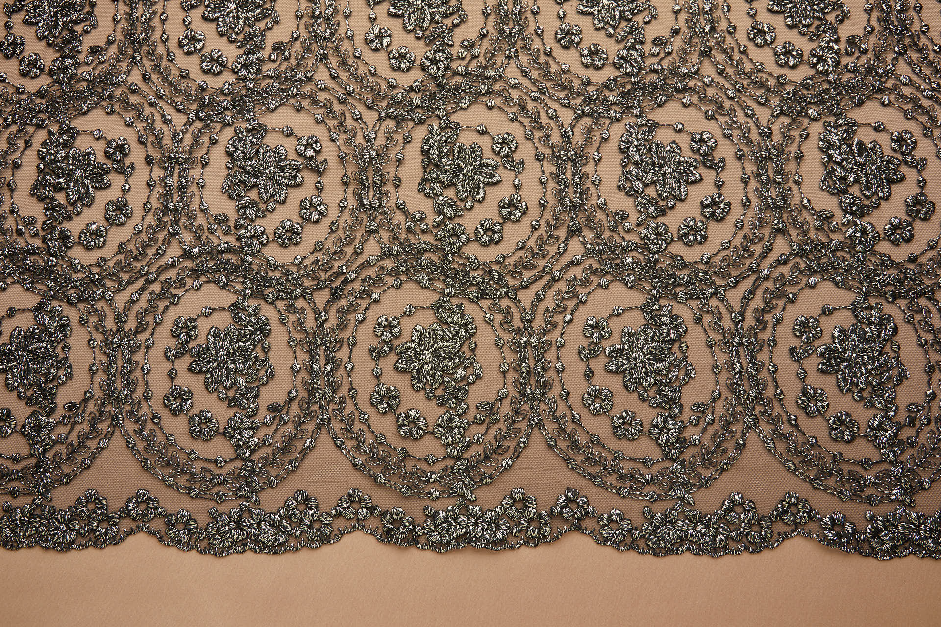 Floral Medallion Black and Gold Embroidery on Black Illusion Tulle fabric, image 18 of 18