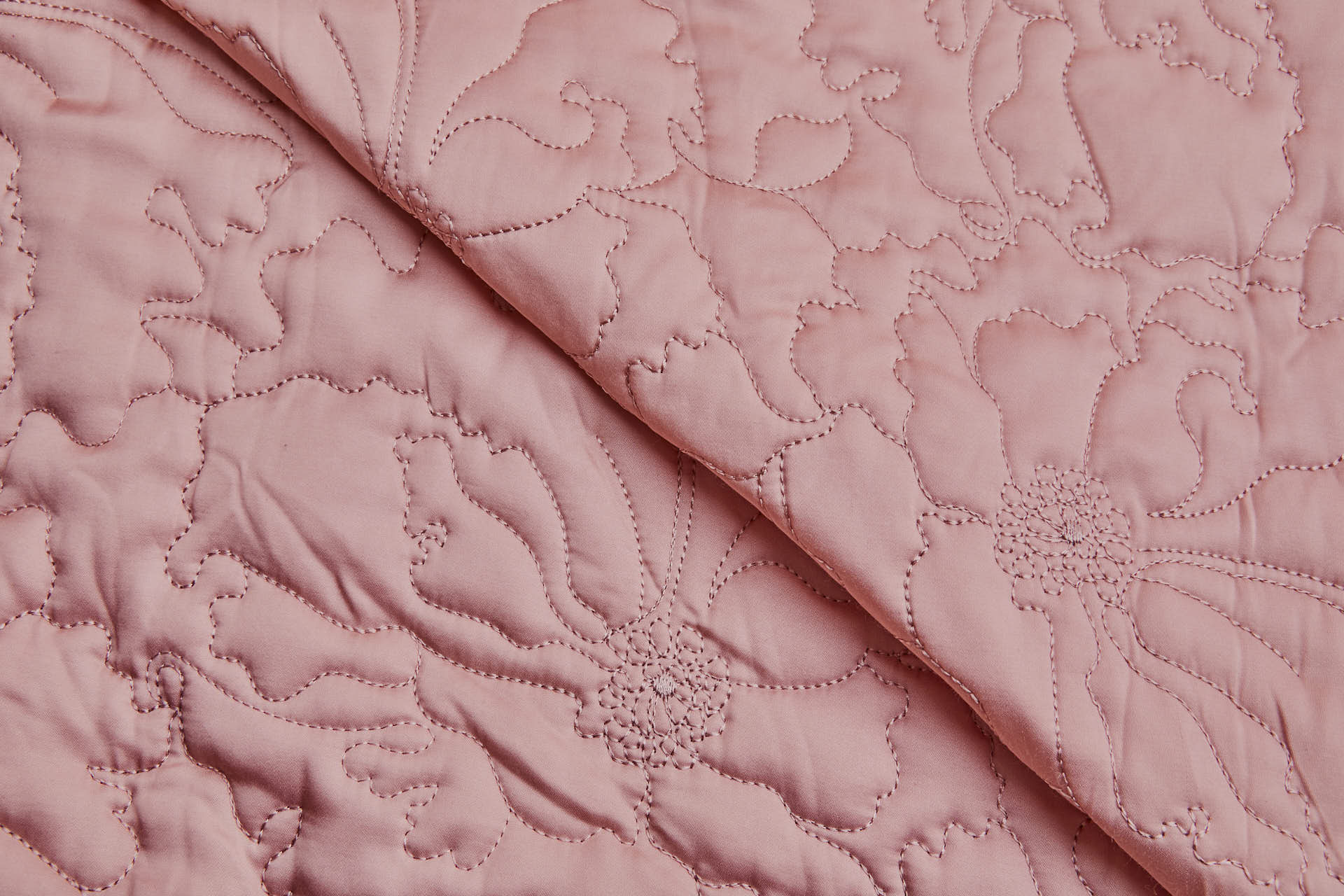 Quilted Satin in Large Floral Pattern - Dusty Rose fabric