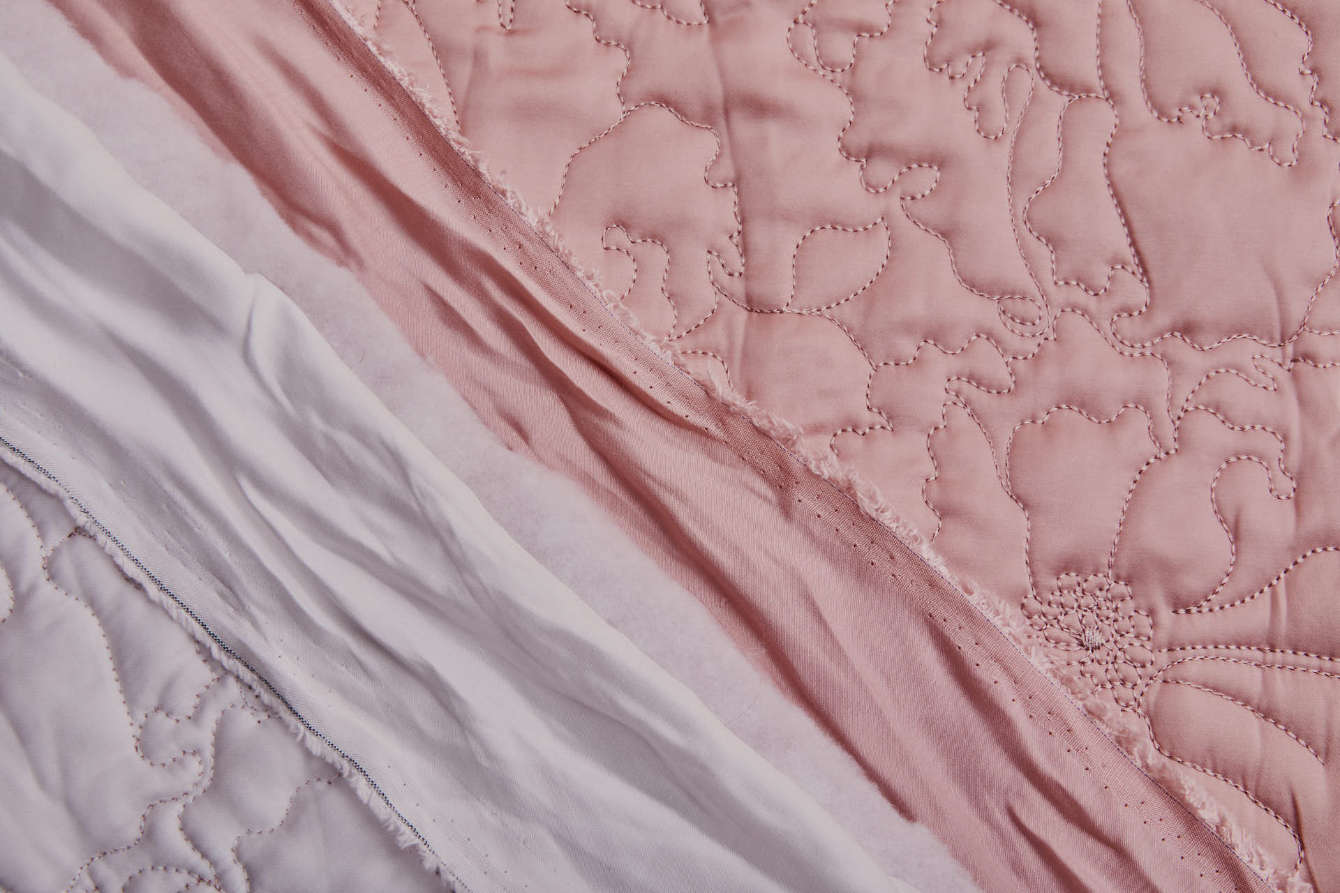 Quilted Satin in Large Floral Pattern - Dusty Rose fabric, image 3 of 6