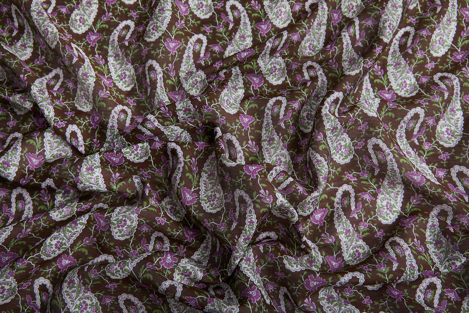 Paisley Printed Cotton Voile - Brown/Purple fabric, image 2 of 7