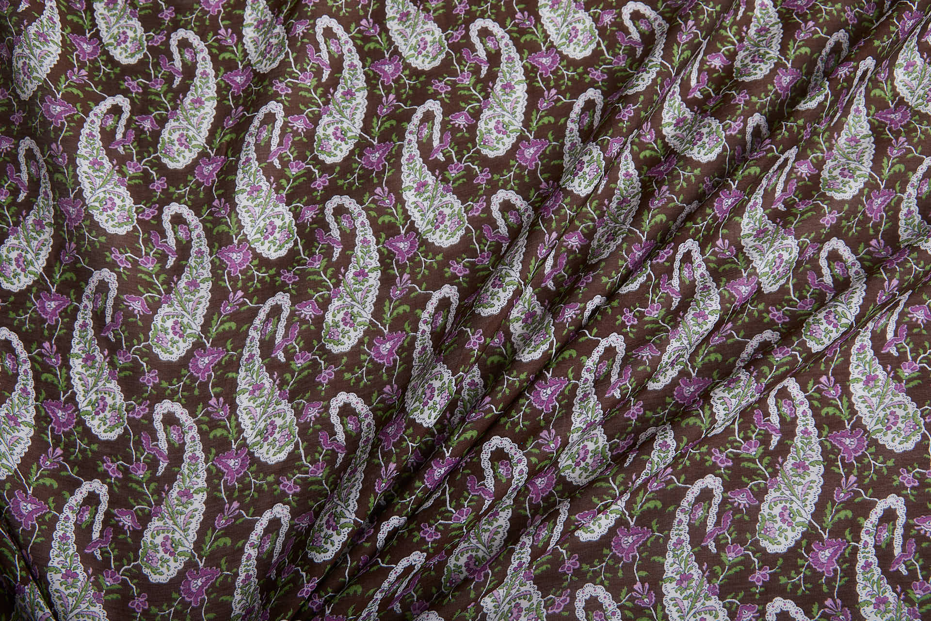 Paisley Printed Cotton Voile - Brown/Purple fabric, image 3 of 7