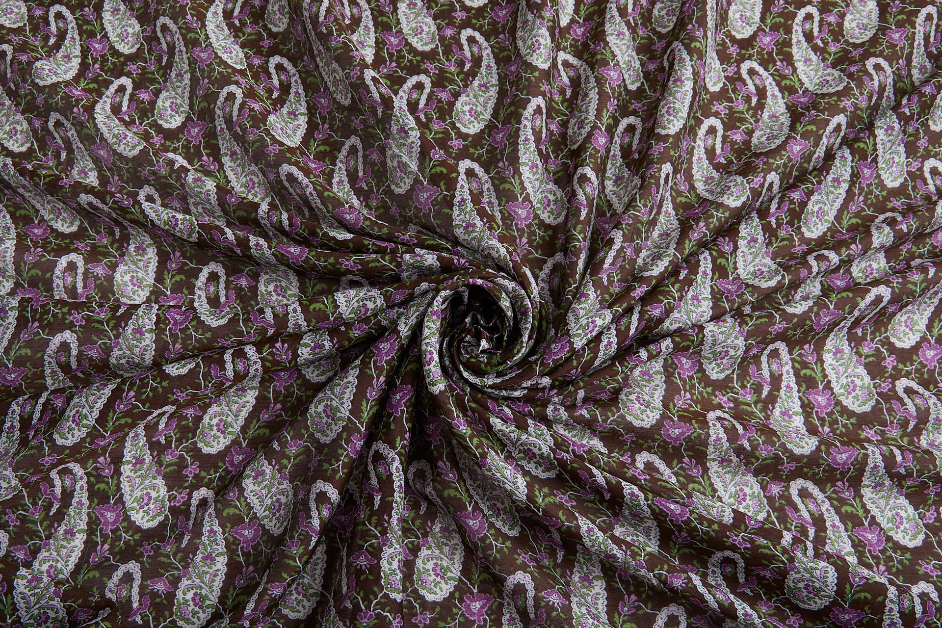 Paisley Printed Cotton Voile - Brown/Purple fabric, image 4 of 7