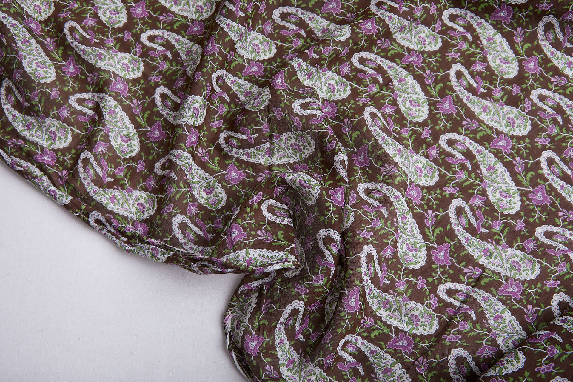 Paisley Printed Cotton Voile - Brown/Purple fabric, image 5 of 7