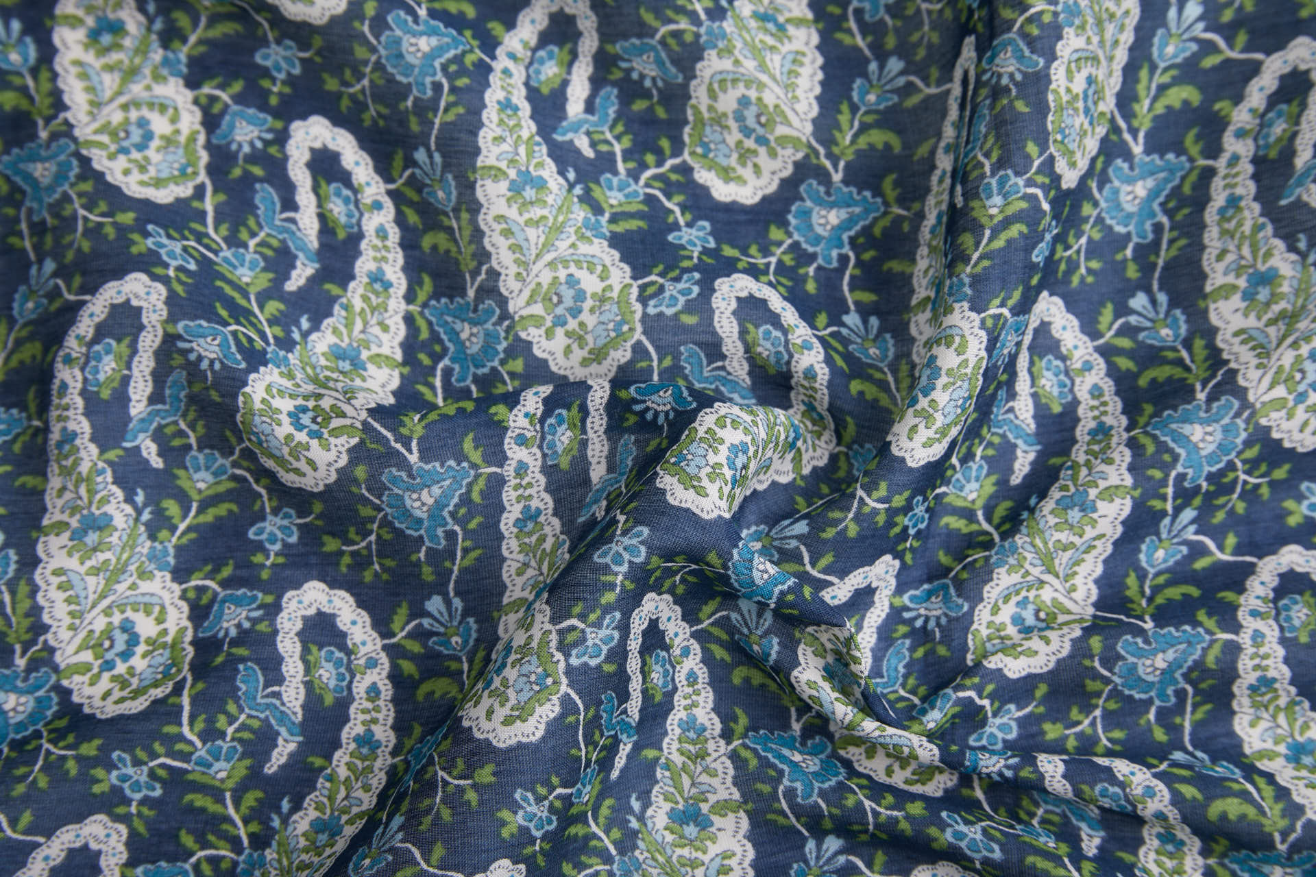 Paisley Printed Cotton Voile - Blue fabric, image 3 of 9