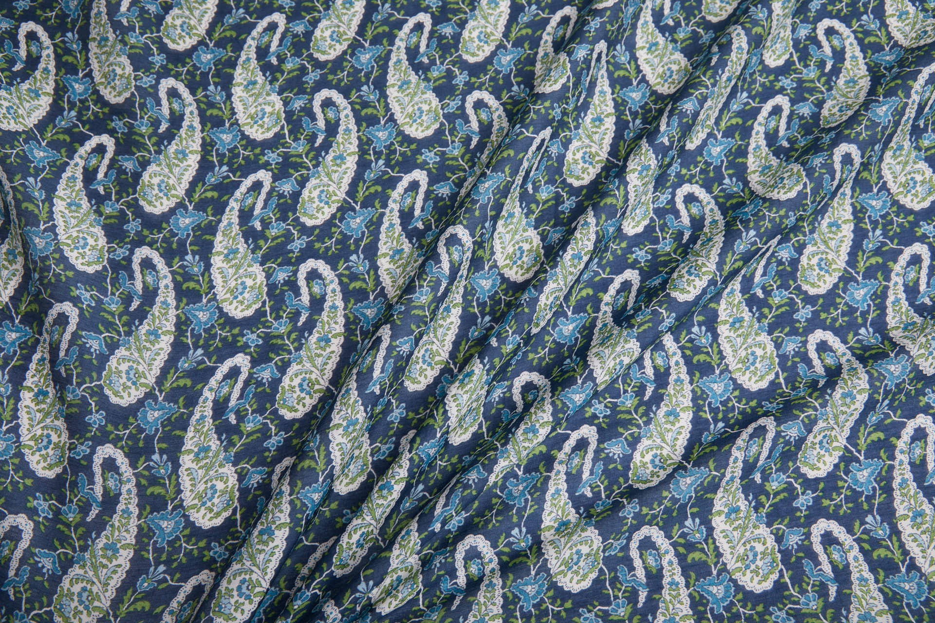 Paisley Printed Cotton Voile - Blue fabric, image 4 of 9