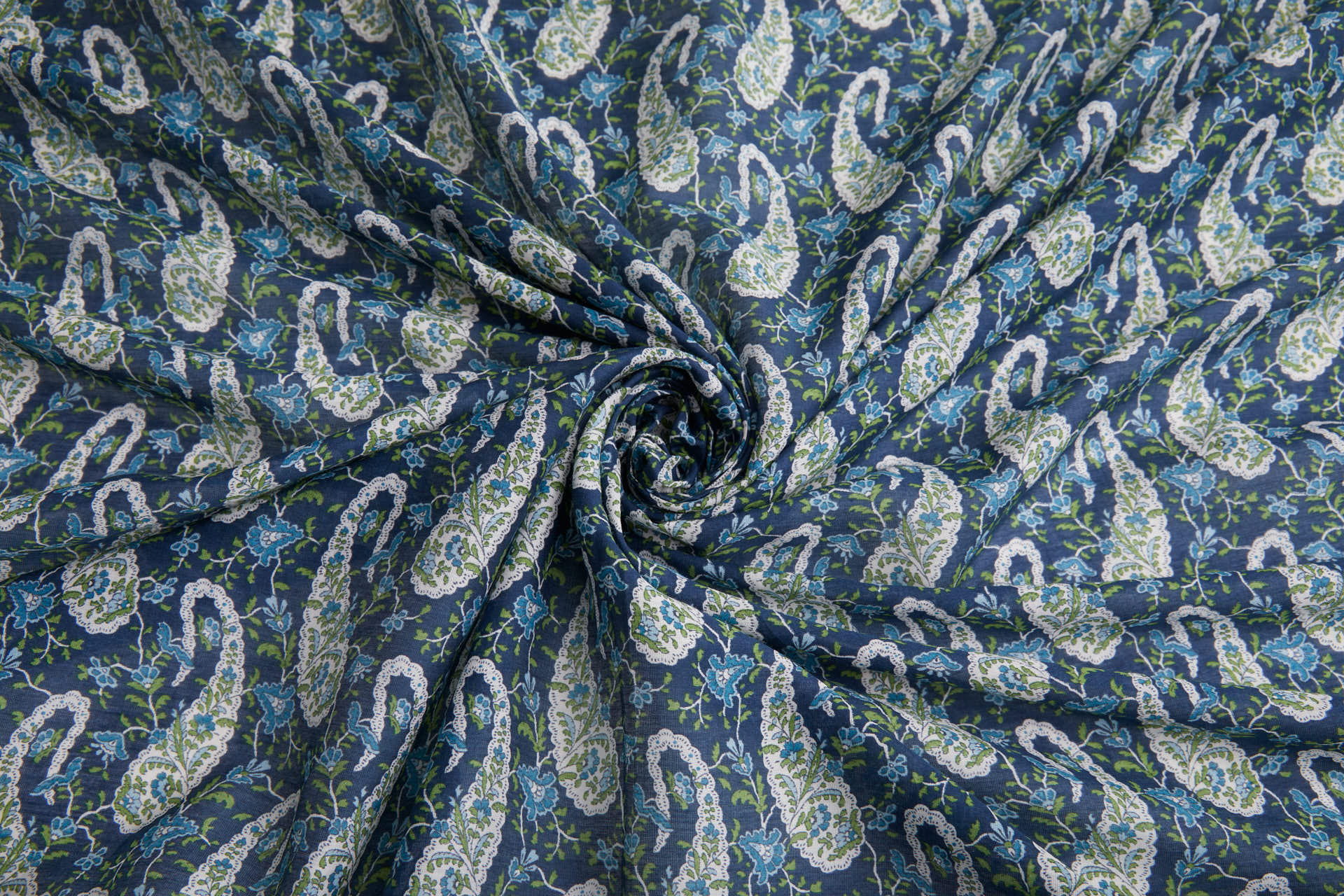 Paisley Printed Cotton Voile - Blue fabric, image 5 of 9
