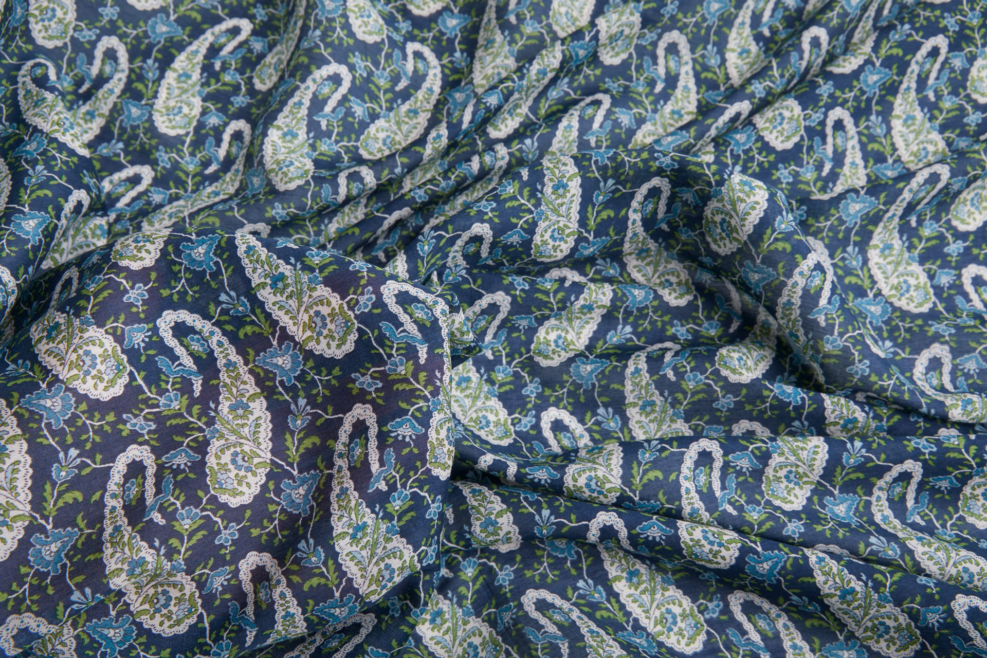 Paisley Printed Cotton Voile - Blue fabric
