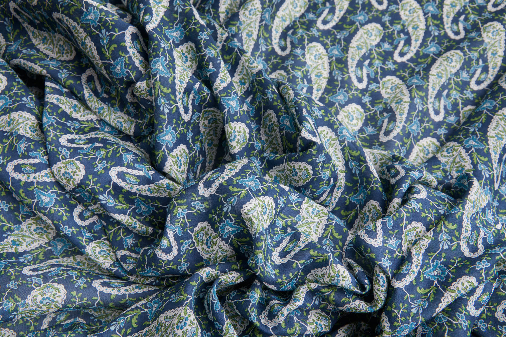 Paisley Printed Cotton Voile - Blue fabric, image 7 of 9