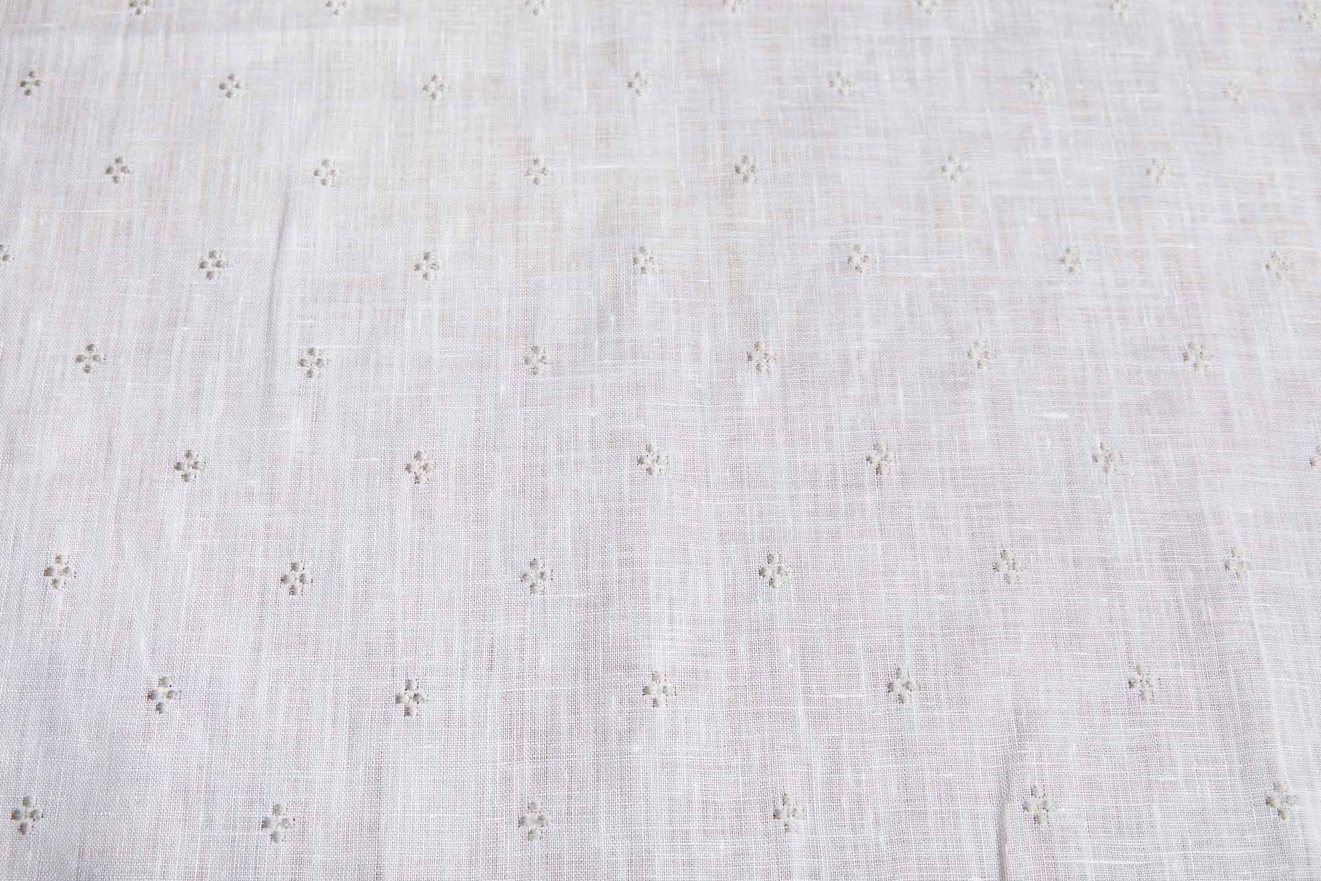 Semi Sheer Ivory Linen with Dainty Natural Linen Coloured Embroidery fabric, image 5 of 5