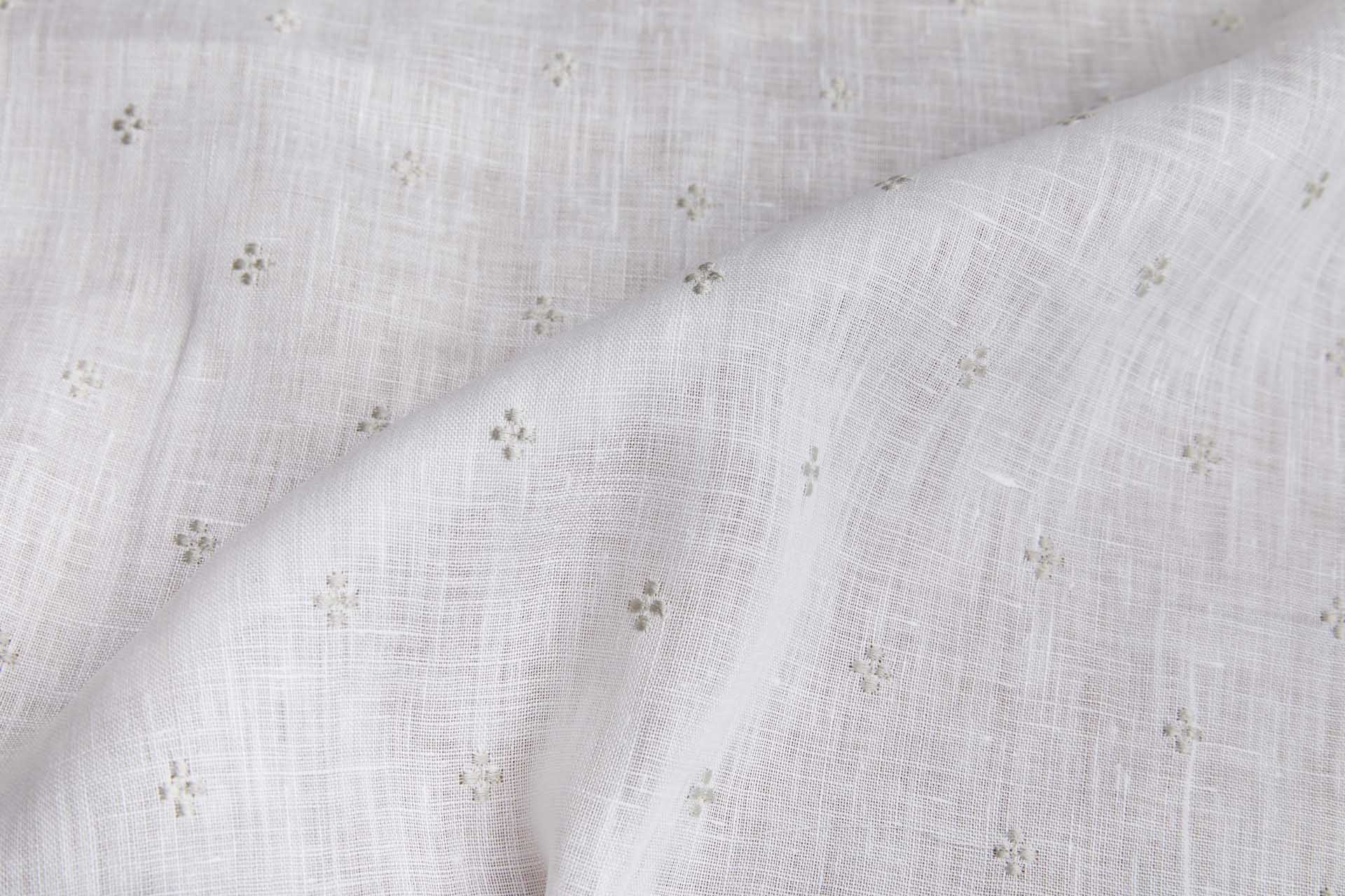 Semi Sheer Ivory Linen with Dainty Natural Linen Coloured Embroidery fabric, image 2 of 5