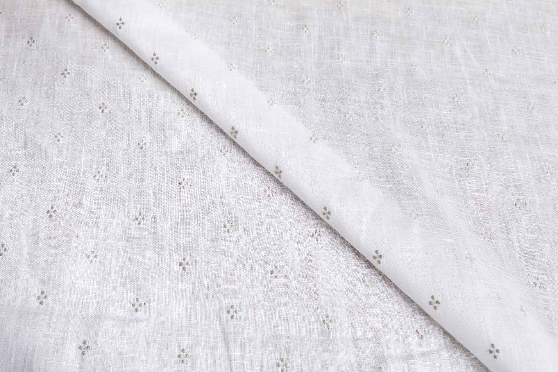 Semi Sheer Ivory Linen with Dainty Natural Linen Coloured Embroidery fabric