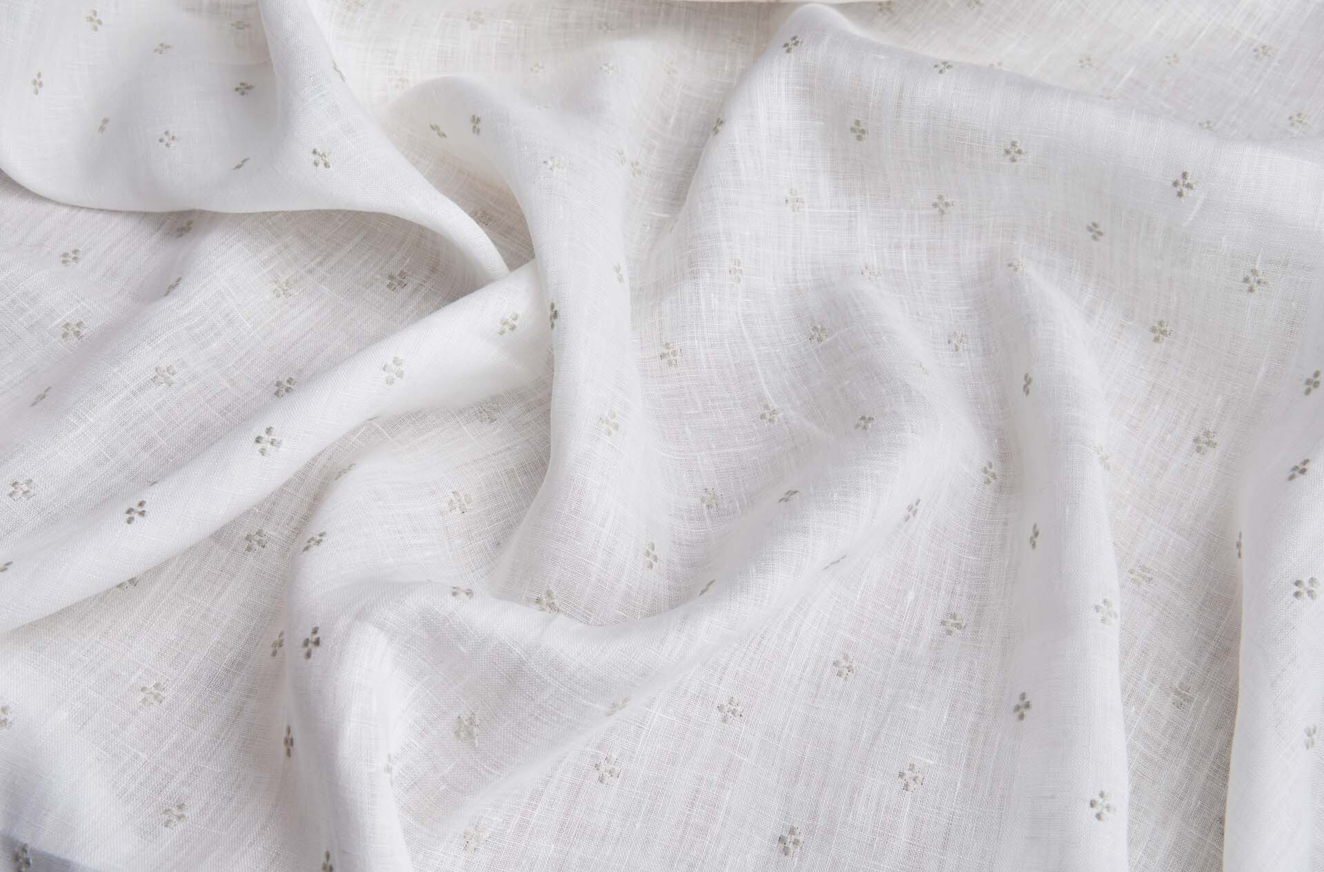 Semi Sheer Ivory Linen with Dainty Natural Linen Coloured Embroidery fabric, image 3 of 5