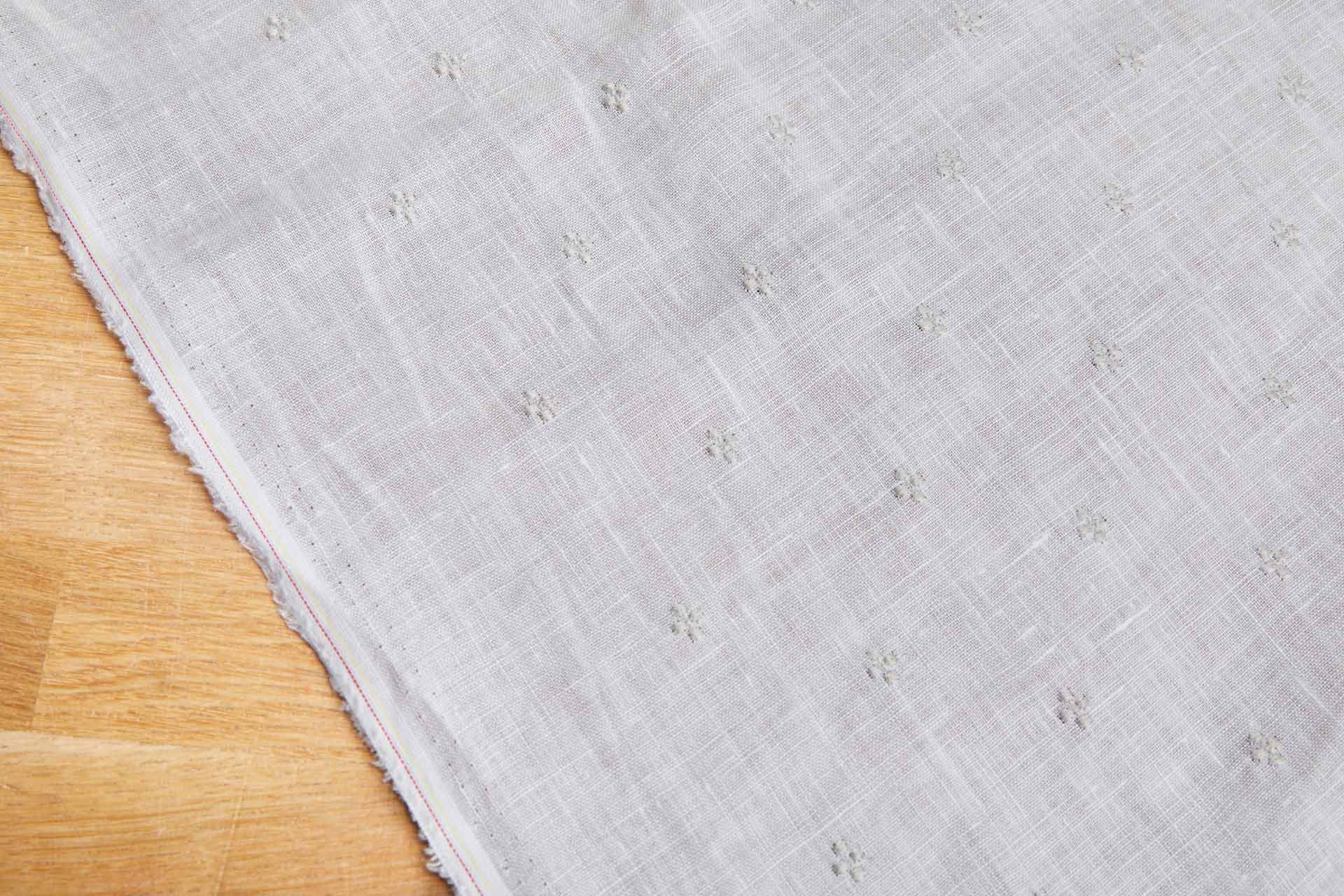 Semi Sheer Ivory Linen with Dainty Natural Linen Coloured Embroidery fabric, image 4 of 5