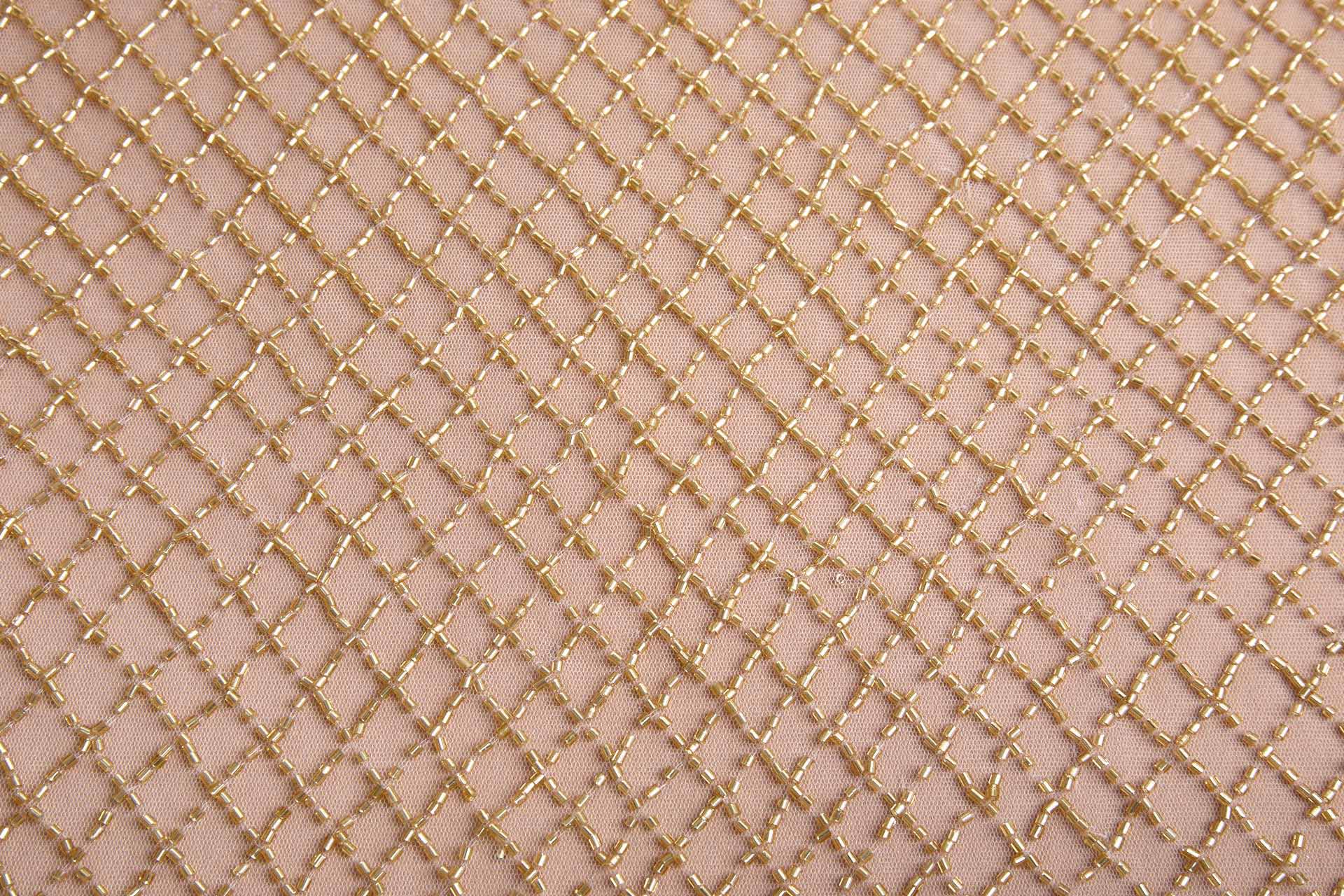 Gold Beaded Fishnet Design on Ivory Tulle fabric, image 10 of 10