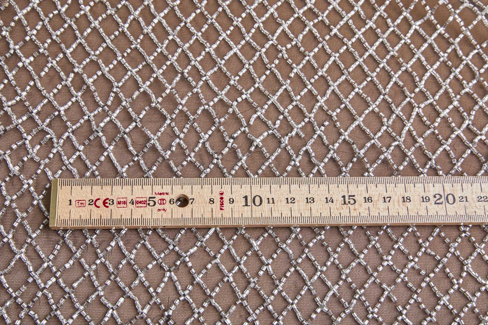 Cool Silver Beaded Fishnet Design on Black Tulle fabric, image 8 of 9