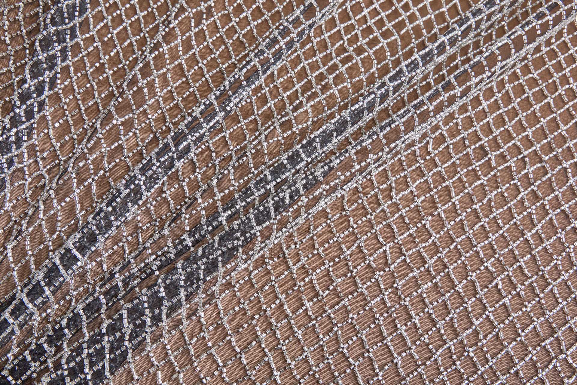 Cool Silver Beaded Fishnet Design on Black Tulle fabric, image 4 of 9