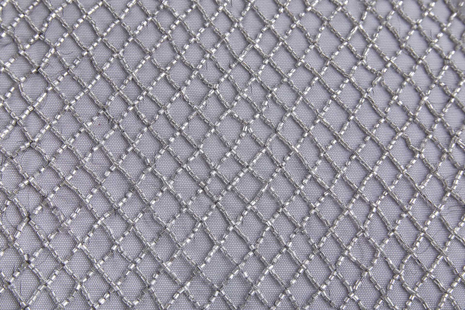 Cool Silver Beaded Fishnet Design on Black Tulle fabric, image 7 of 9