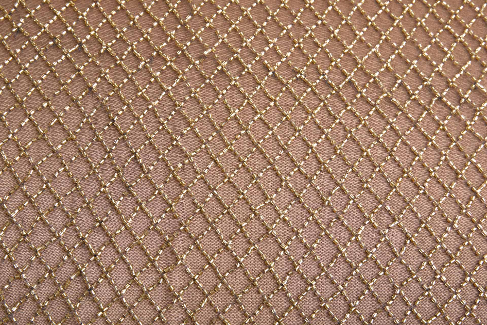 Gold Beaded Fishnet Design on Black Tulle fabric, image 11 of 11