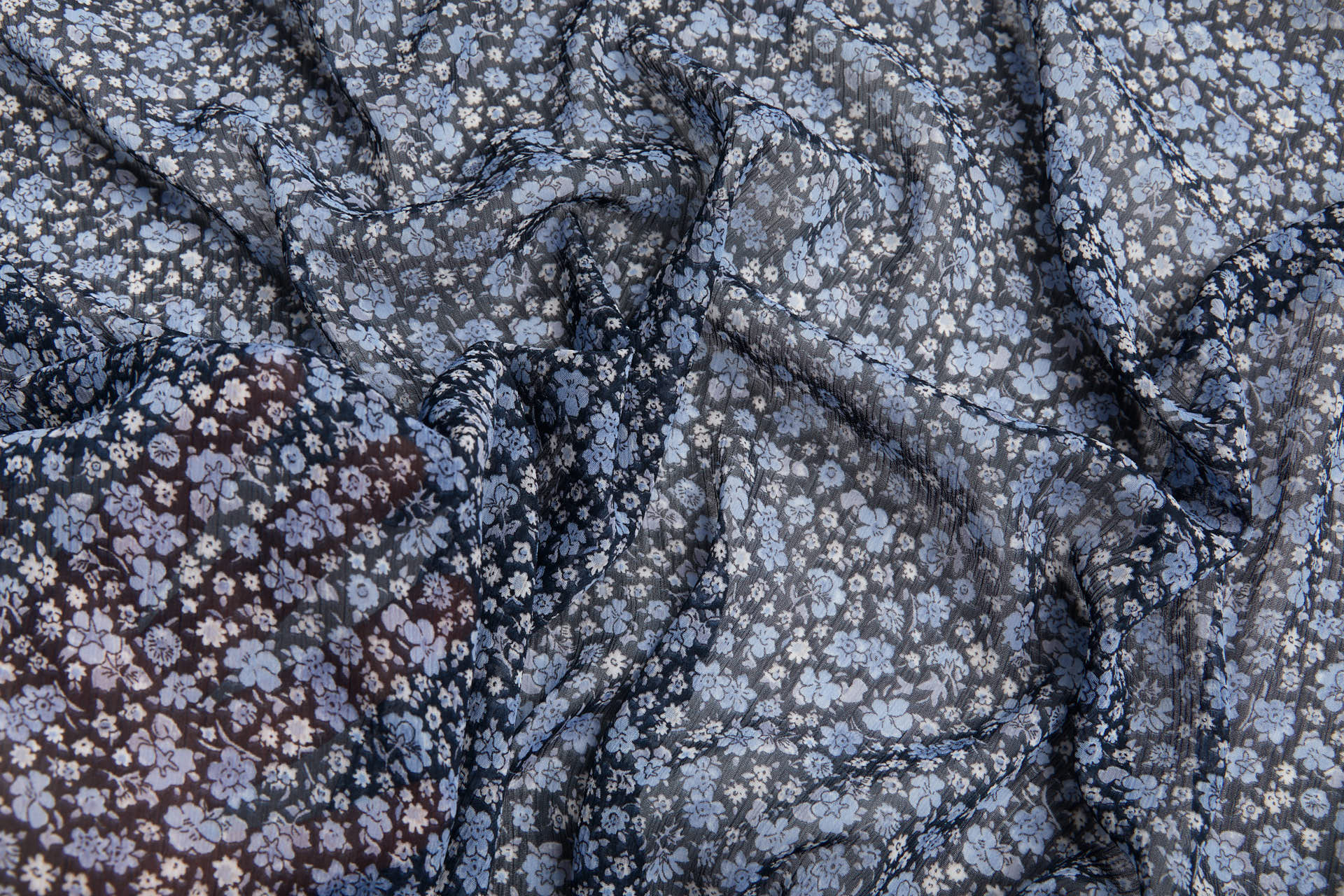 Floral Printed Chiffon - Blues fabric, image 5 of 13
