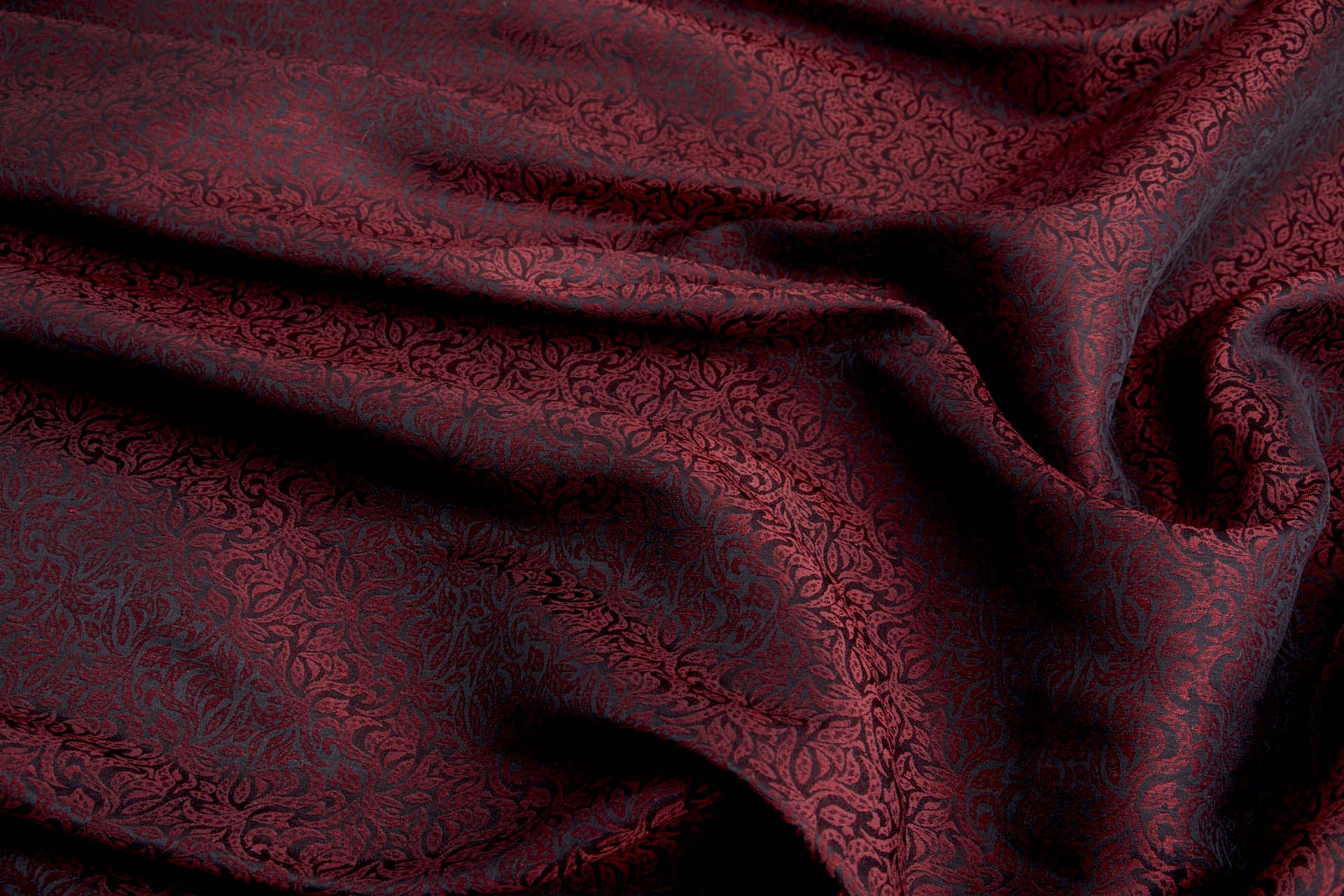 Silk and Linen Jacquard - Burgundy and Black fabric, image 5 of 9