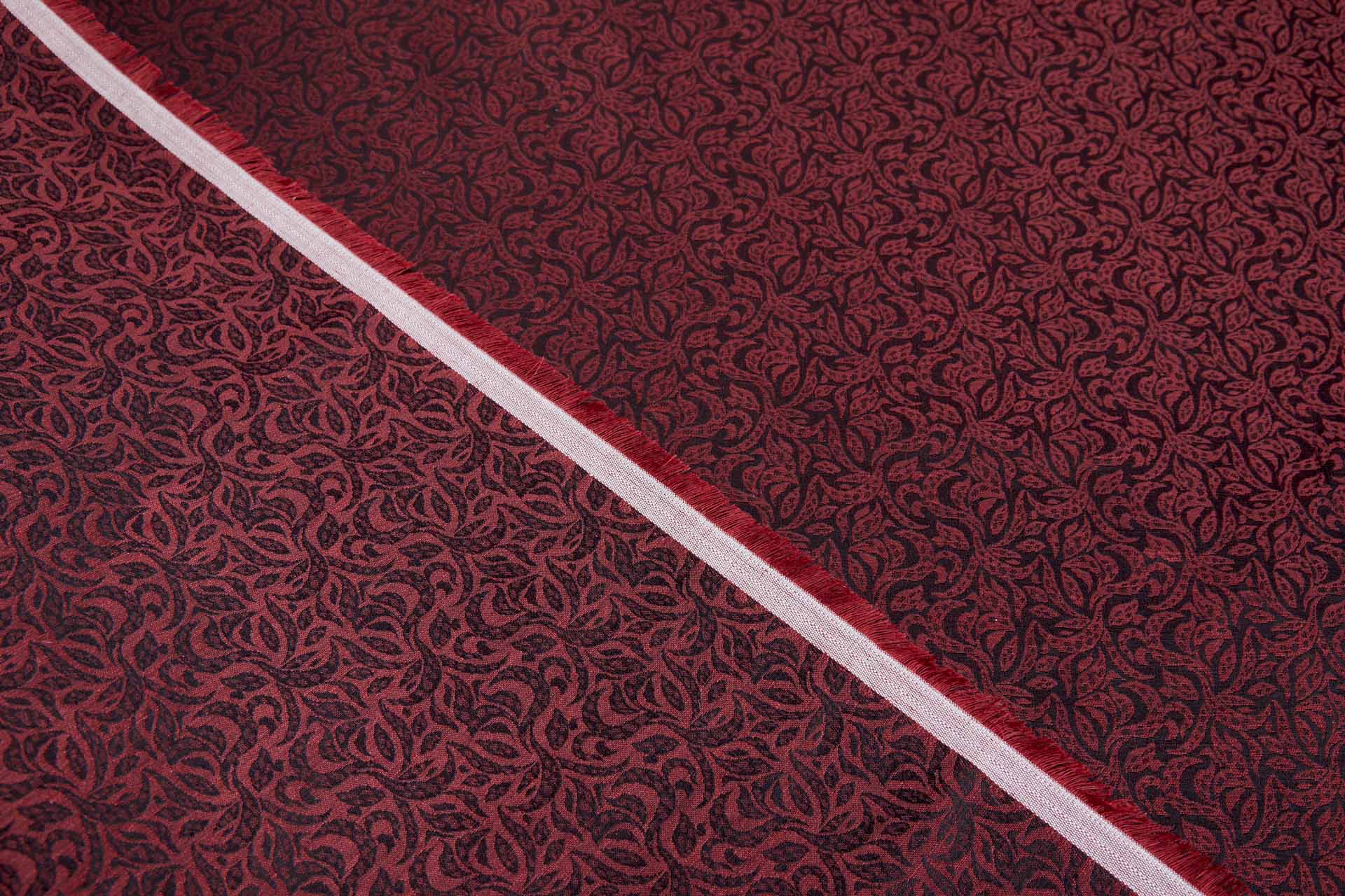 Silk and Linen Jacquard - Burgundy and Black fabric, image 2 of 9