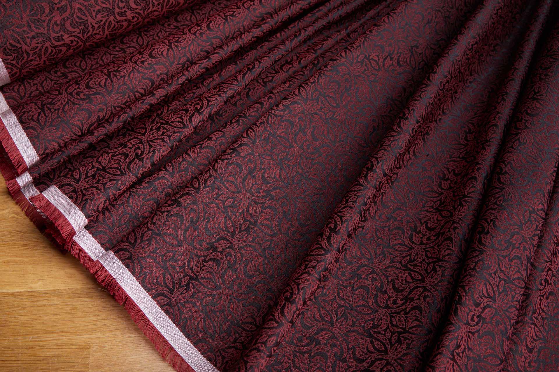 Silk and Linen Jacquard - Burgundy and Black fabric, image 6 of 9