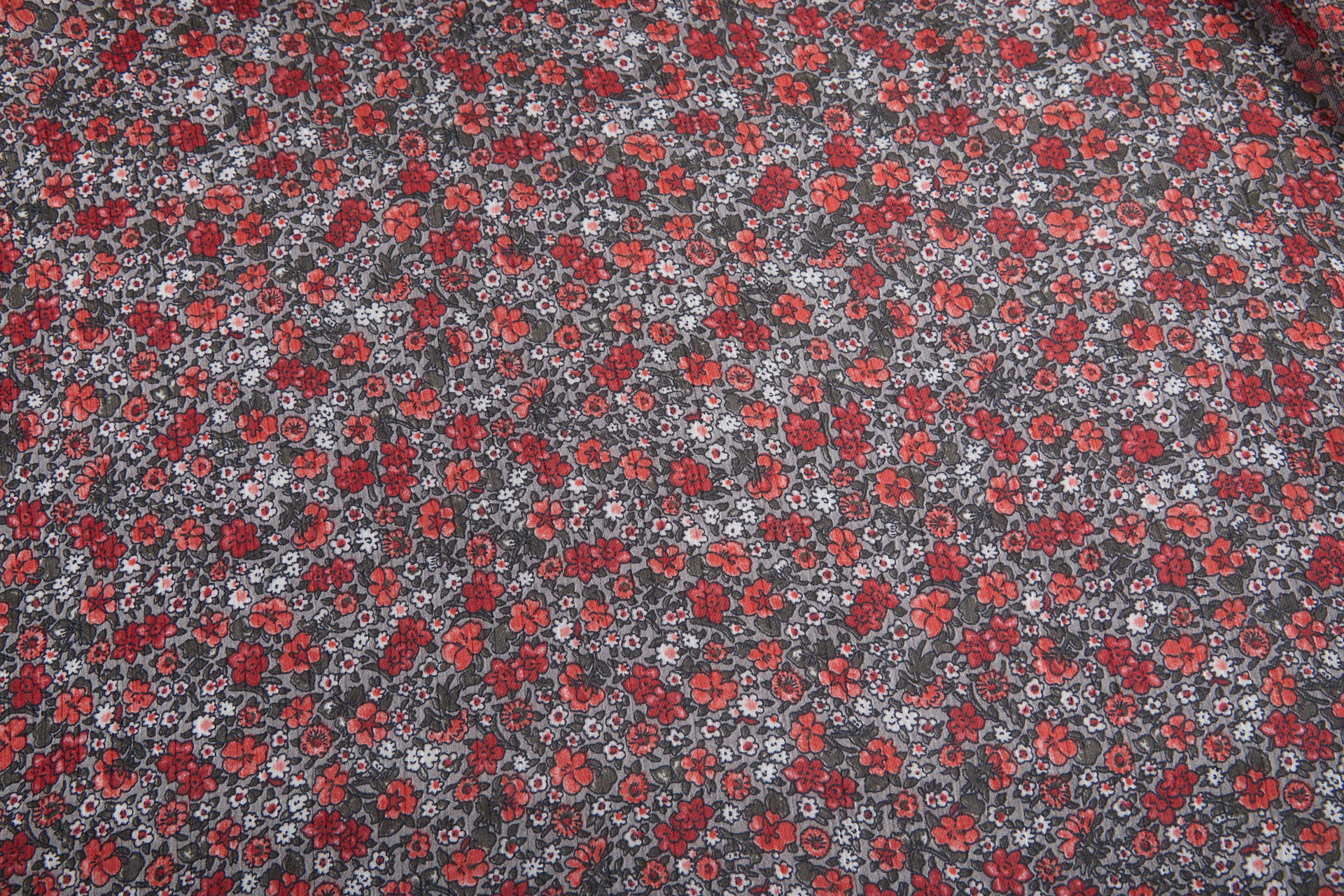 Floral Printed Chiffon - Red on Grey fabric, image 10 of 14
