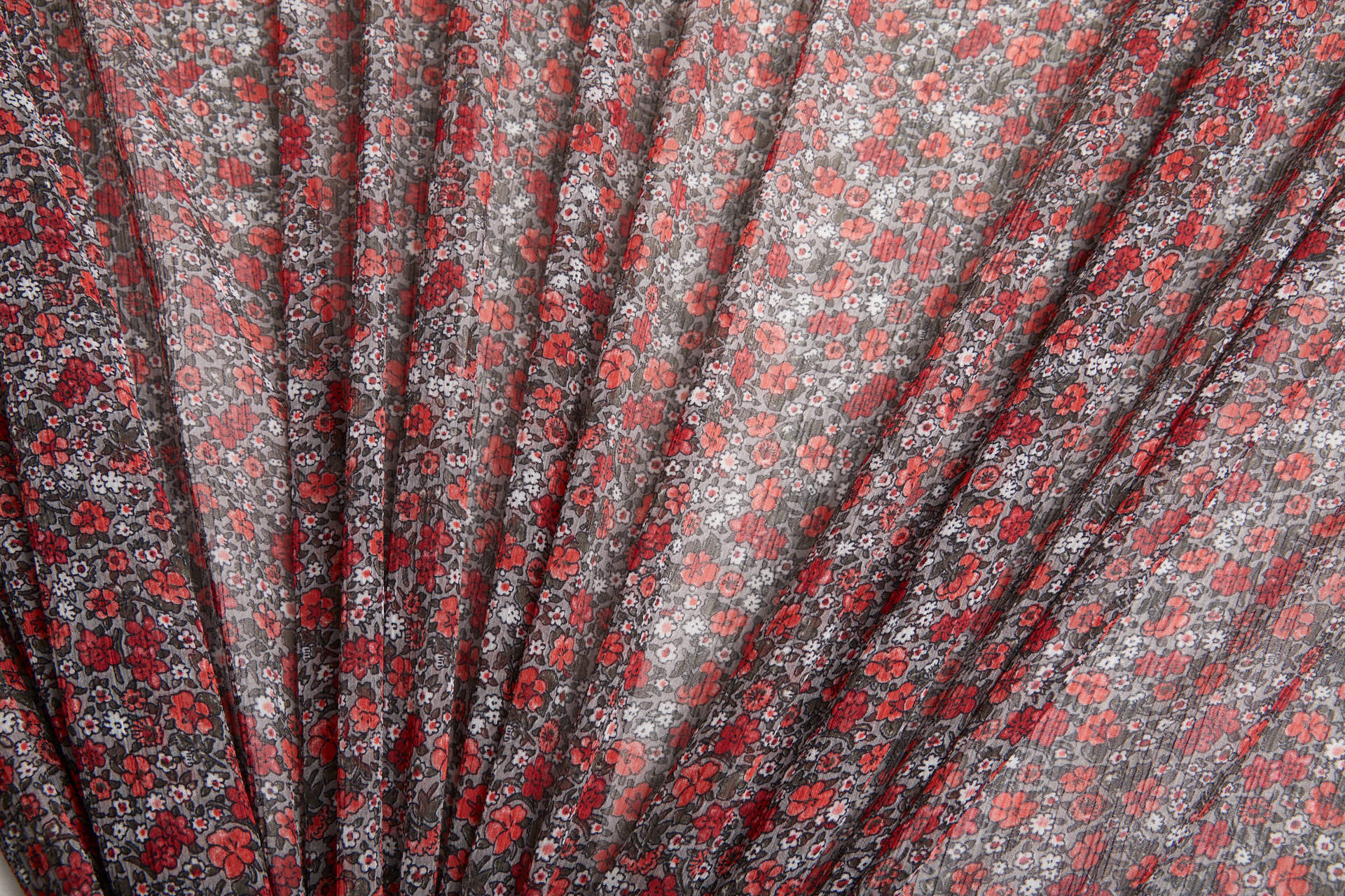 Floral Printed Chiffon - Red on Grey fabric, image 8 of 14
