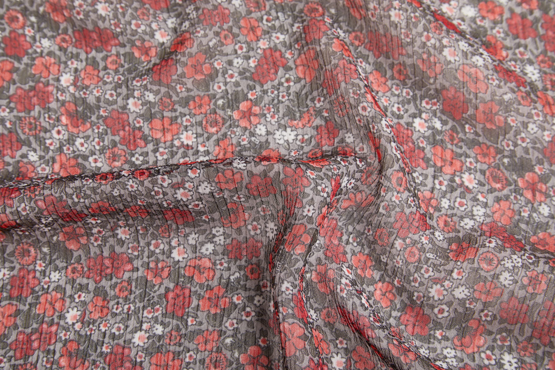 Floral Printed Chiffon - Red on Grey fabric, image 9 of 14