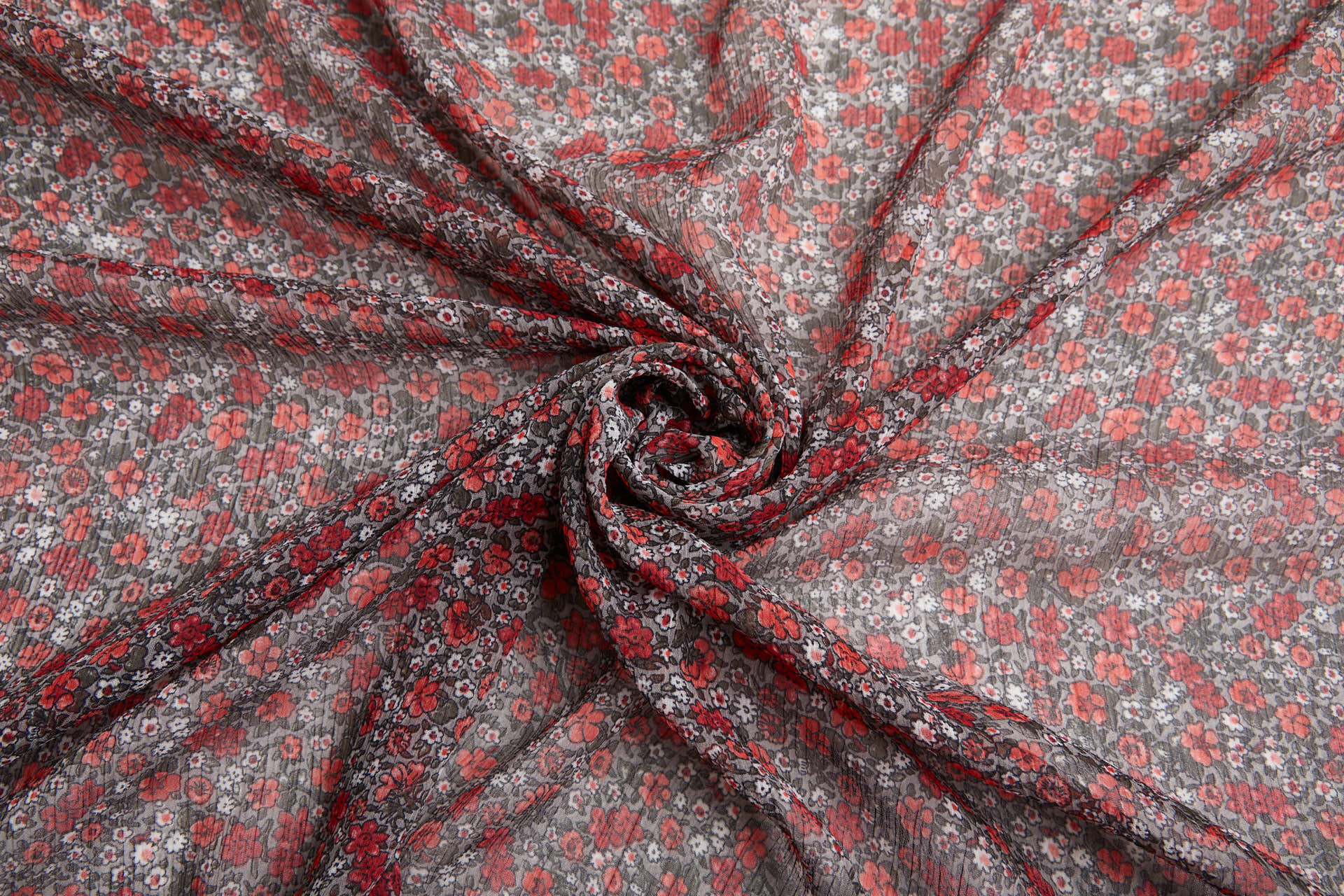Floral Printed Chiffon - Red on Grey fabric