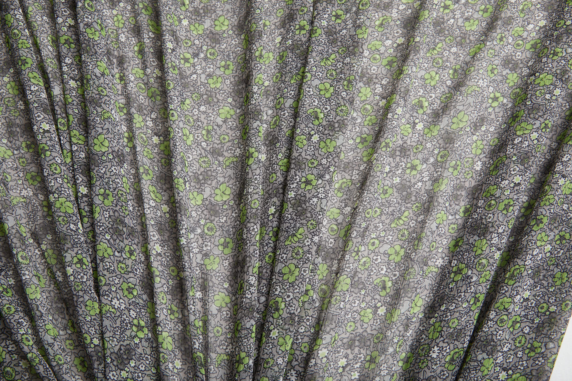 Floral Printed Chiffon - Green on Grey fabric, image 6 of 12