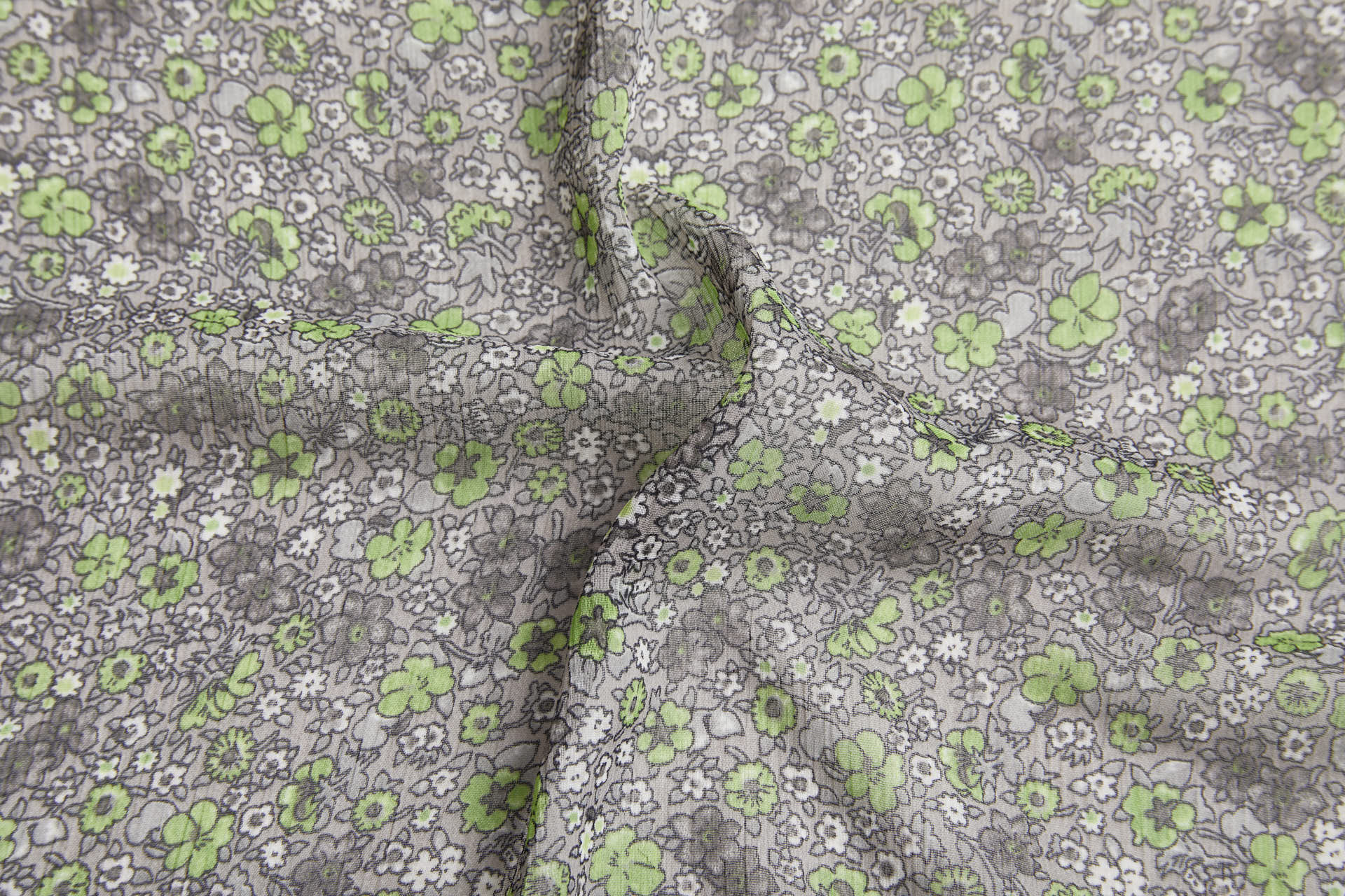 Floral Printed Chiffon - Green on Grey fabric, image 7 of 12
