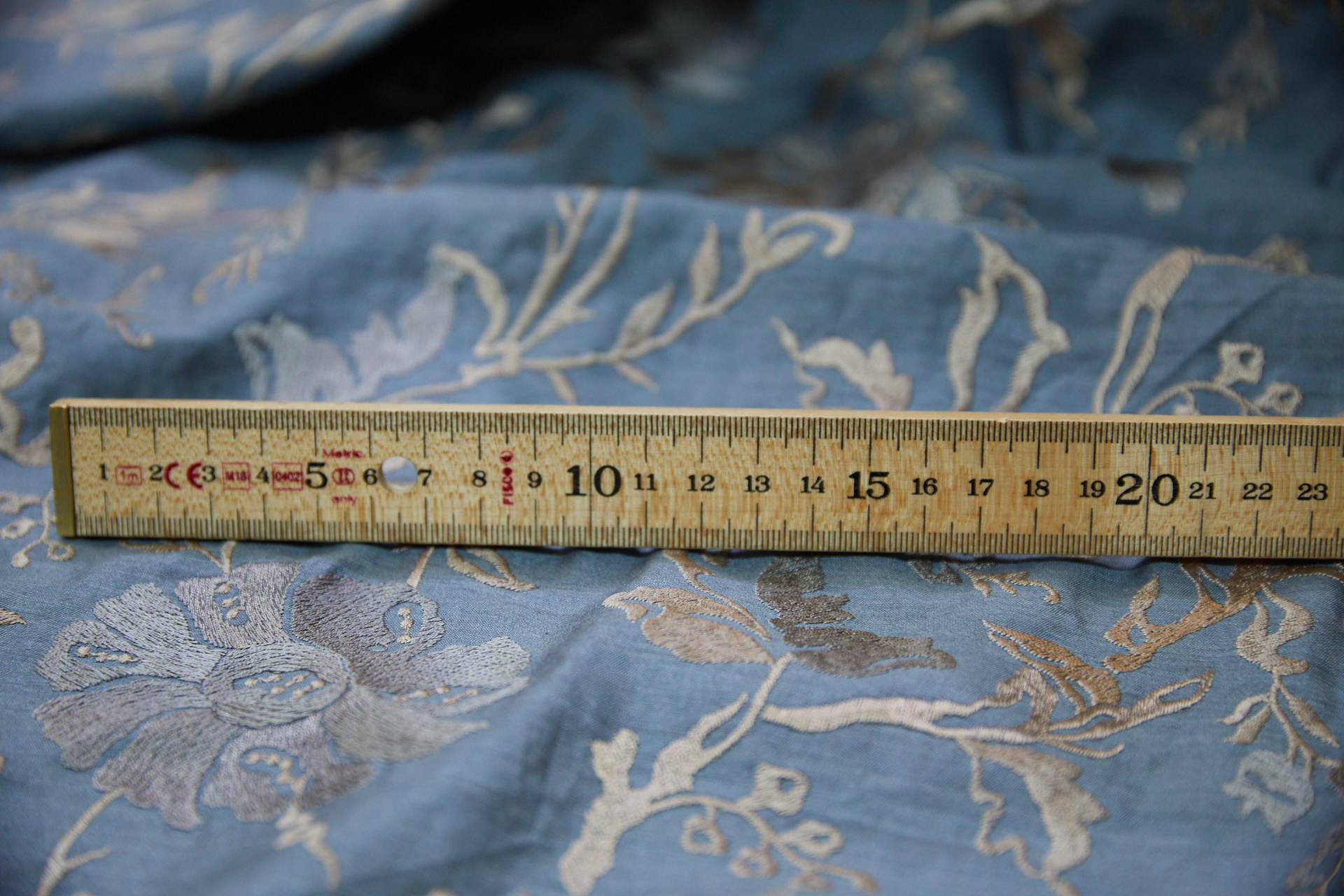 Embroidered Flowers on Greyish Blue Silk Tassar / Tussah fabric, image 10 of 10