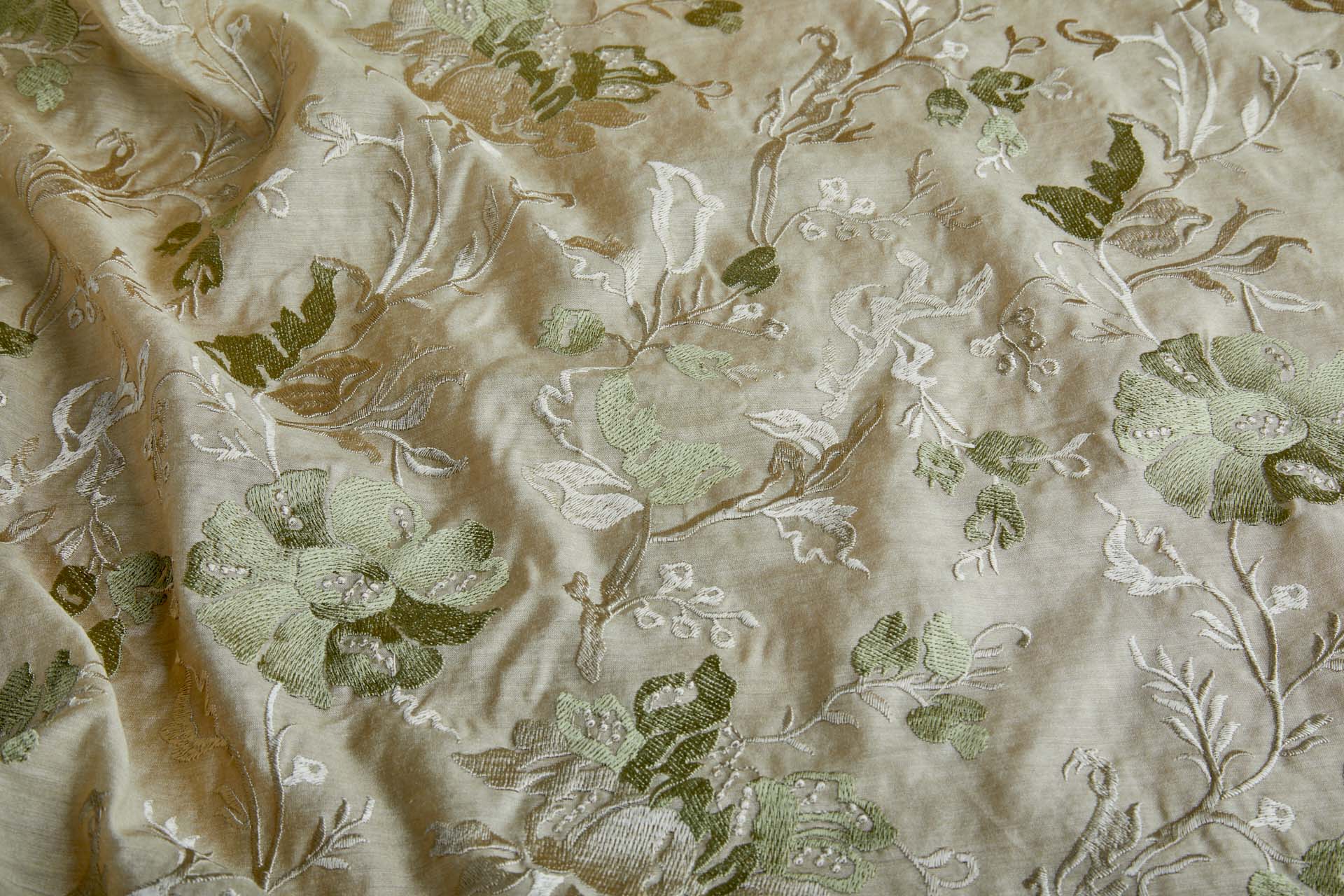 Embroidered Large Flowers on Sandy Yellow Silk Tassar / Tussah fabric, image 5 of 9