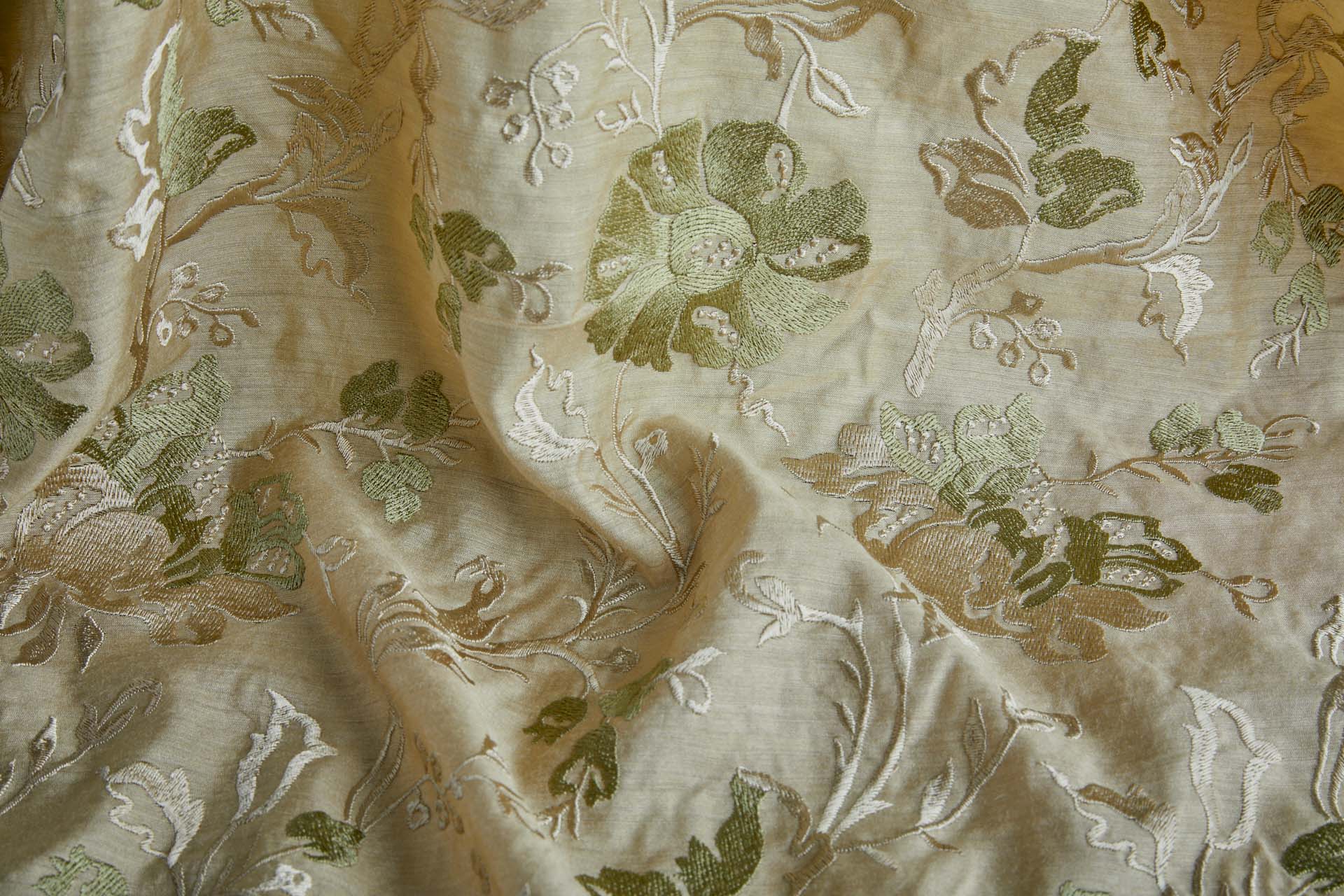 Embroidered Large Flowers on Sandy Yellow Silk Tassar / Tussah fabric, image 6 of 9