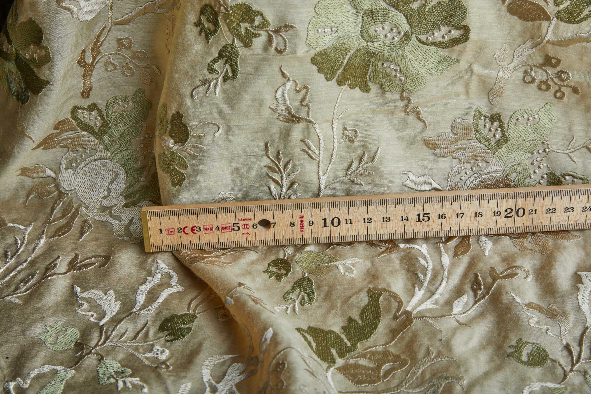 Embroidered Large Flowers on Sandy Yellow Silk Tassar / Tussah fabric, image 7 of 9