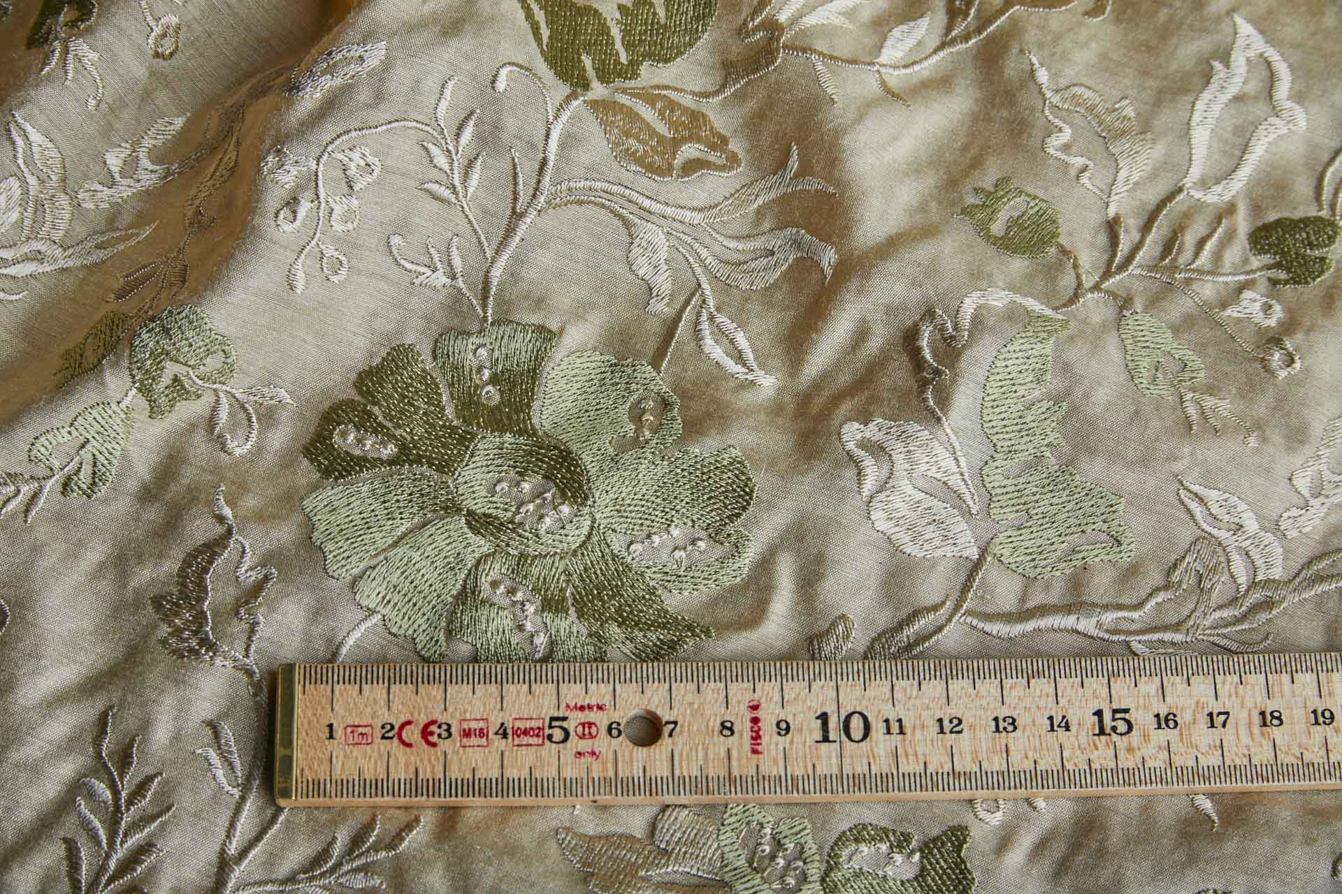 Embroidered Large Flowers on Sandy Yellow Silk Tassar / Tussah fabric, image 8 of 9