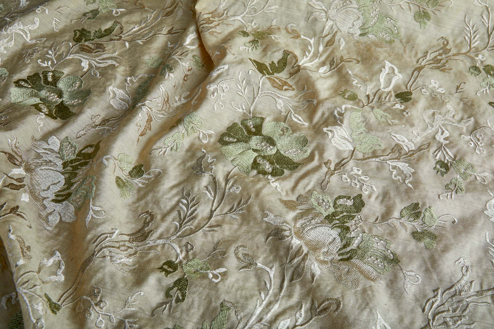 Embroidered Large Flowers on Sandy Yellow Silk Tassar / Tussah fabric, image 9 of 9