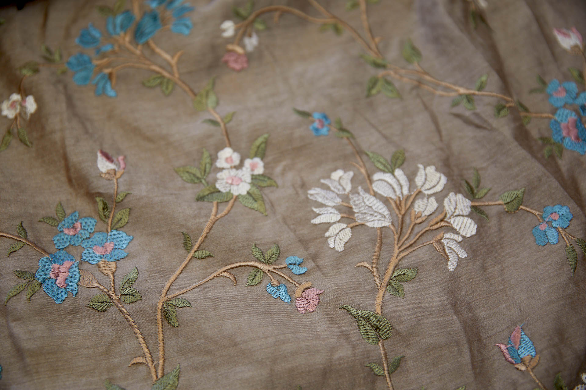 Embroidered Flowers on Mushroom Silk Tassar / Tussah fabric, image 10 of 10