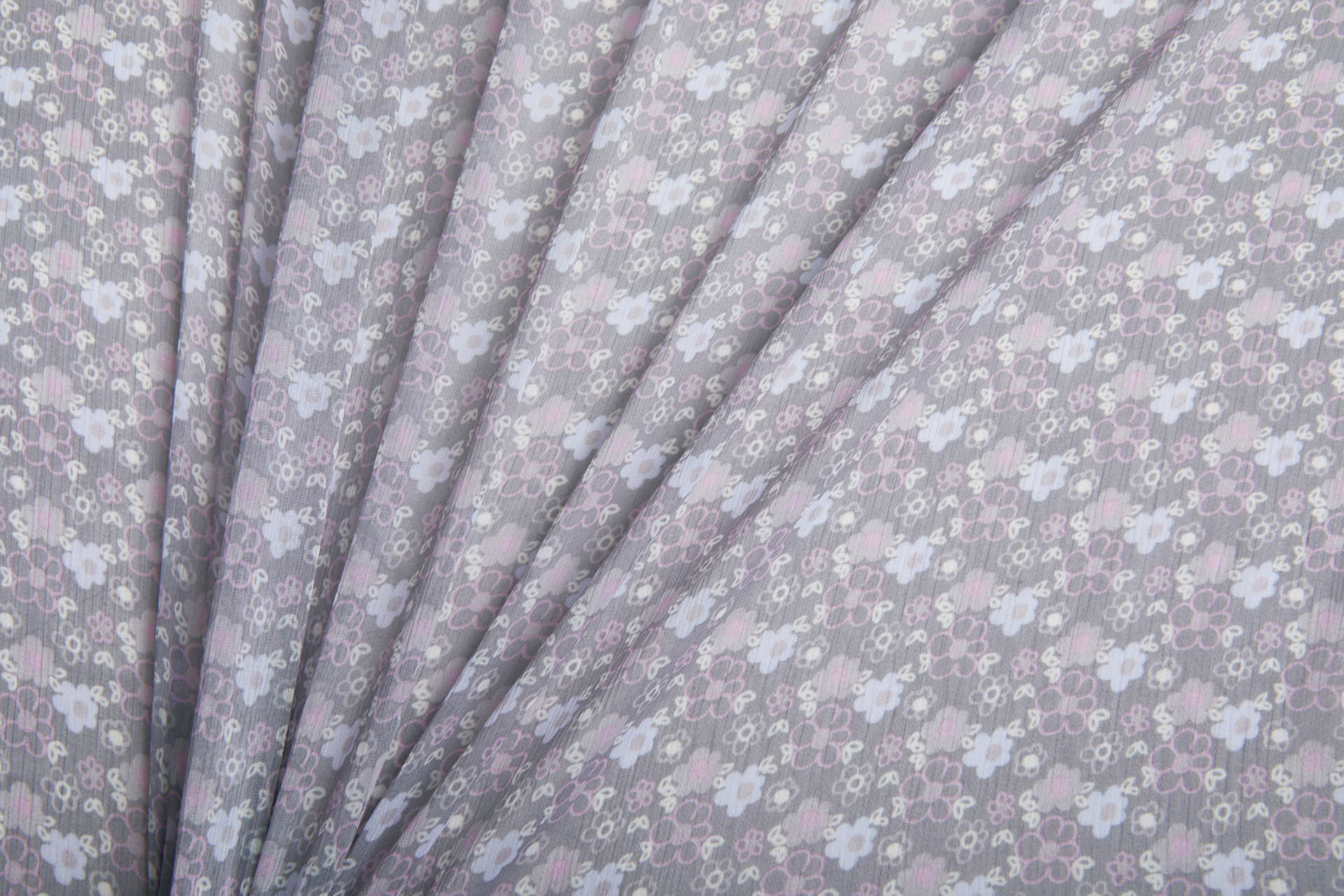 Floral Printed Chiffon - Pinks on Grey fabric, image 2 of 9